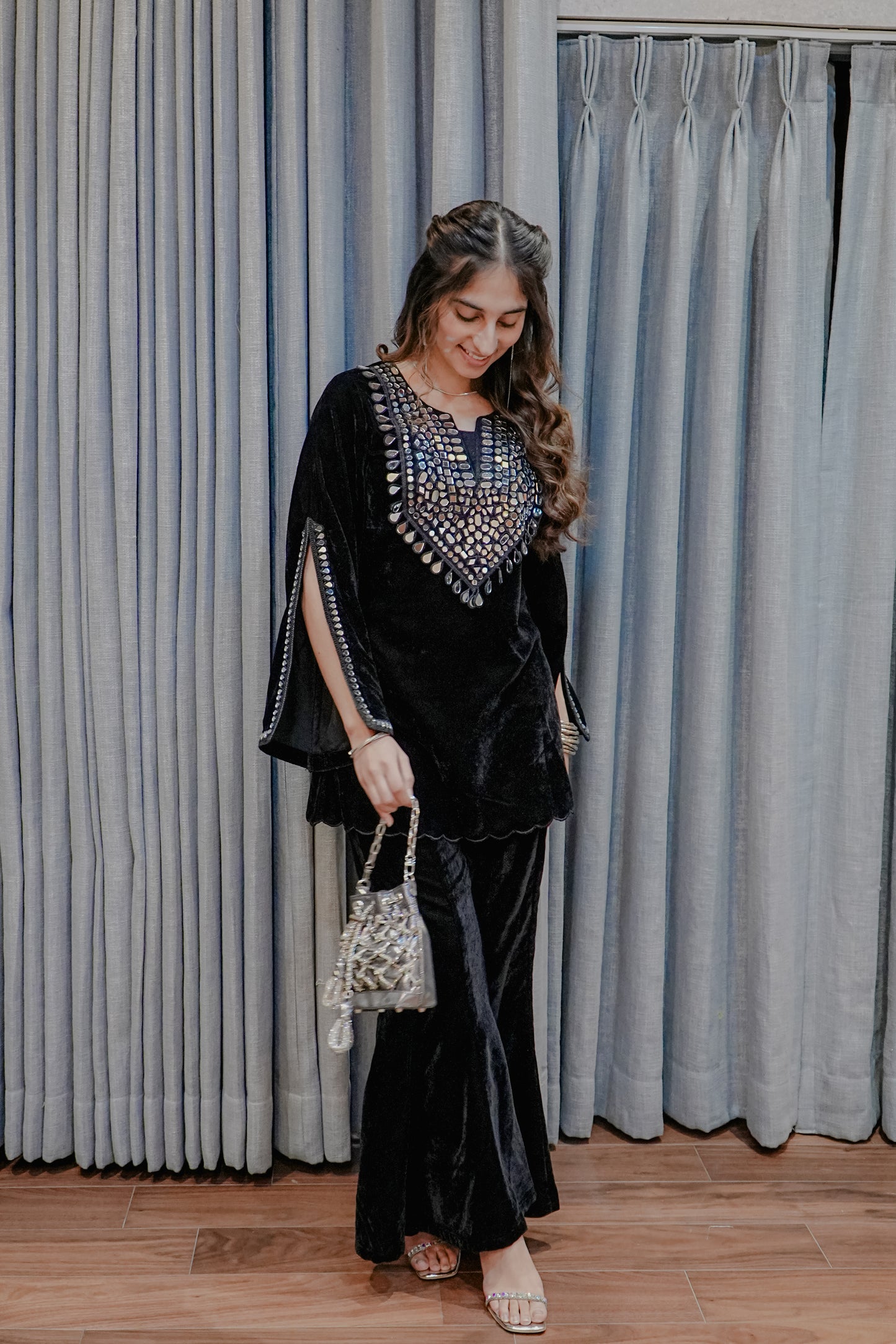 Black Velvet Mirror-Work Coord Set