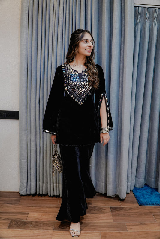 Black Velvet Mirror-Work Coord Set