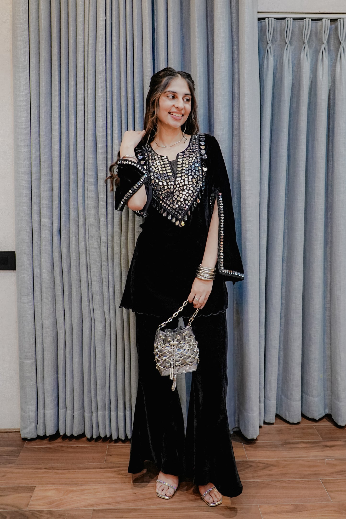 Black Velvet Mirror-Work Coord Set