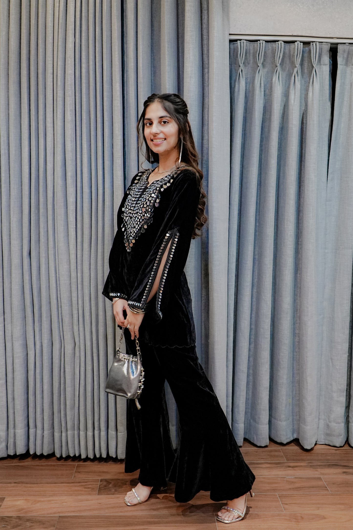 Black Velvet Mirror-Work Coord Set