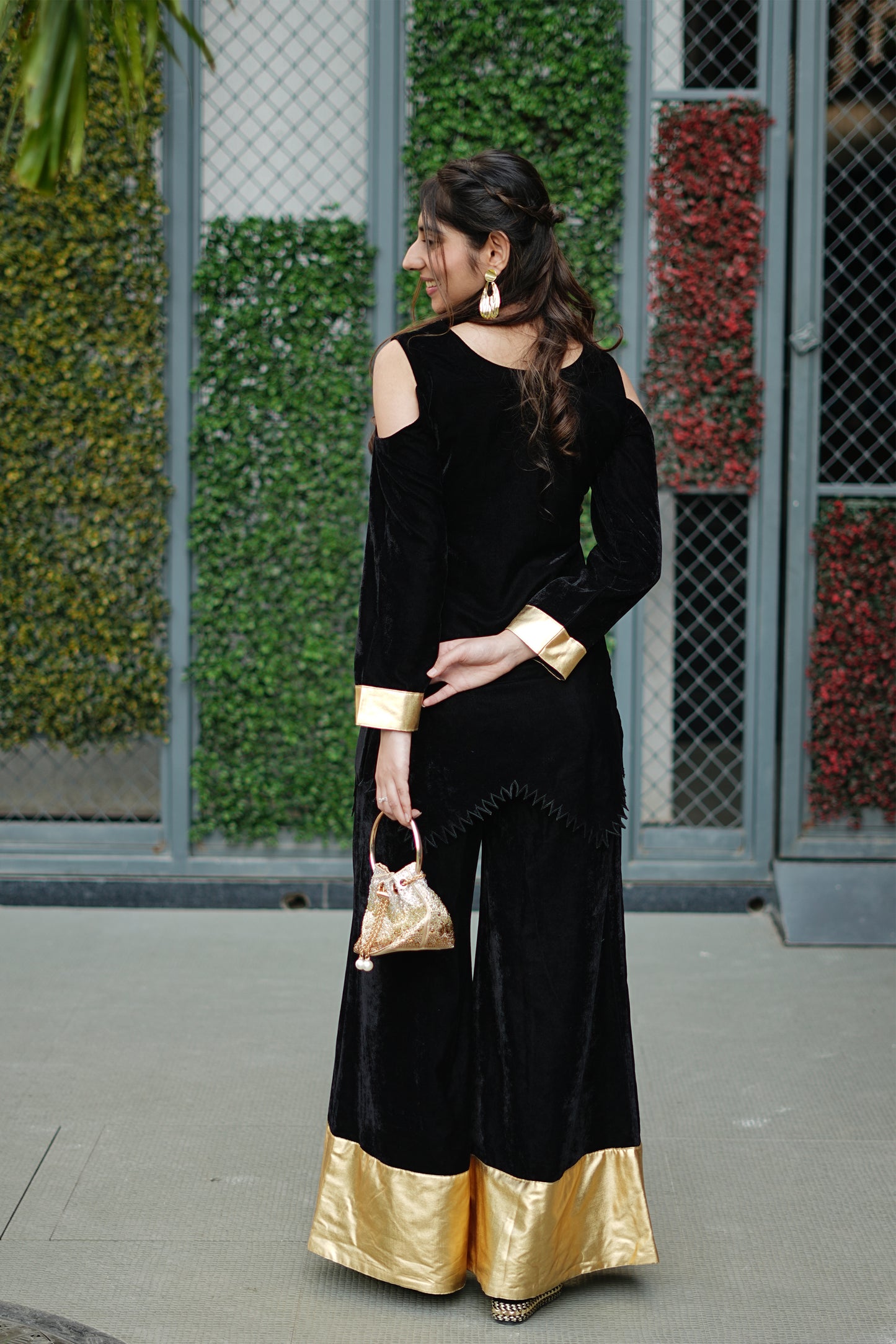 Black Velvet Co-ord with Gold Foil Highlights