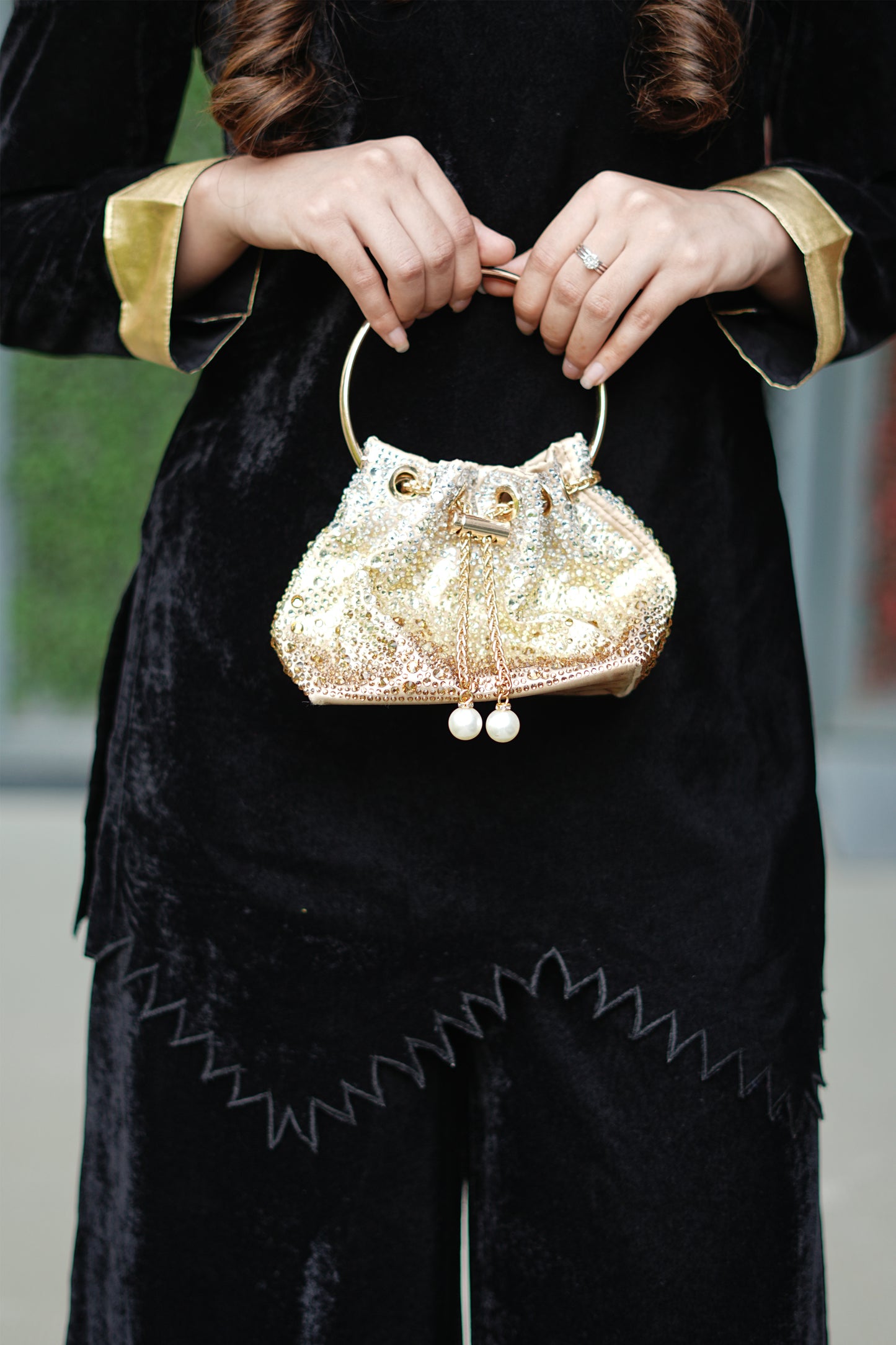 Black Velvet Co-ord with Gold Foil Highlights