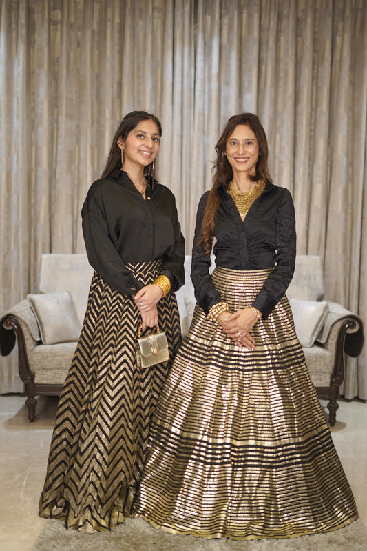 Black Georgette Lehenga with Gold Foil