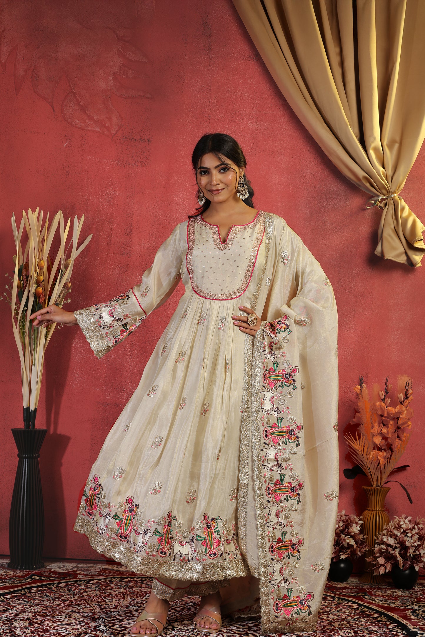Pichwai Anarkali Tissue Suit