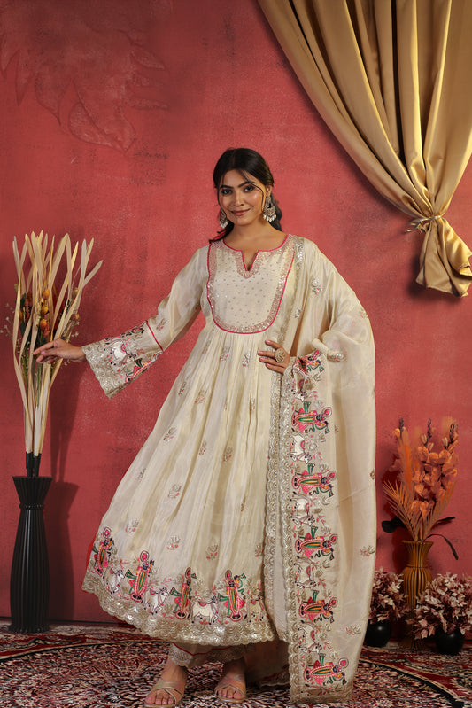 Pichwai Anarkali Tissue Suit