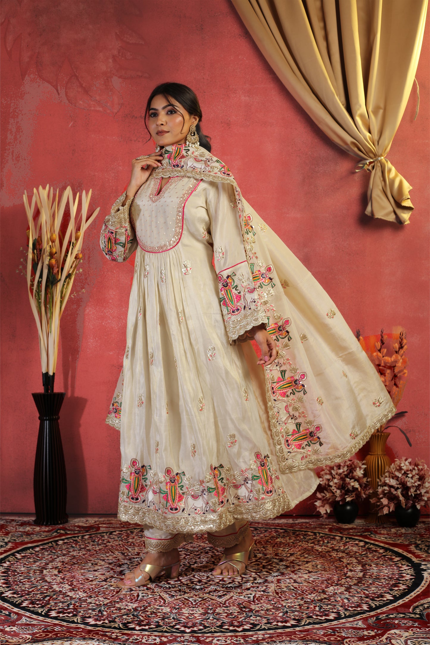 Pichwai Anarkali Tissue Suit