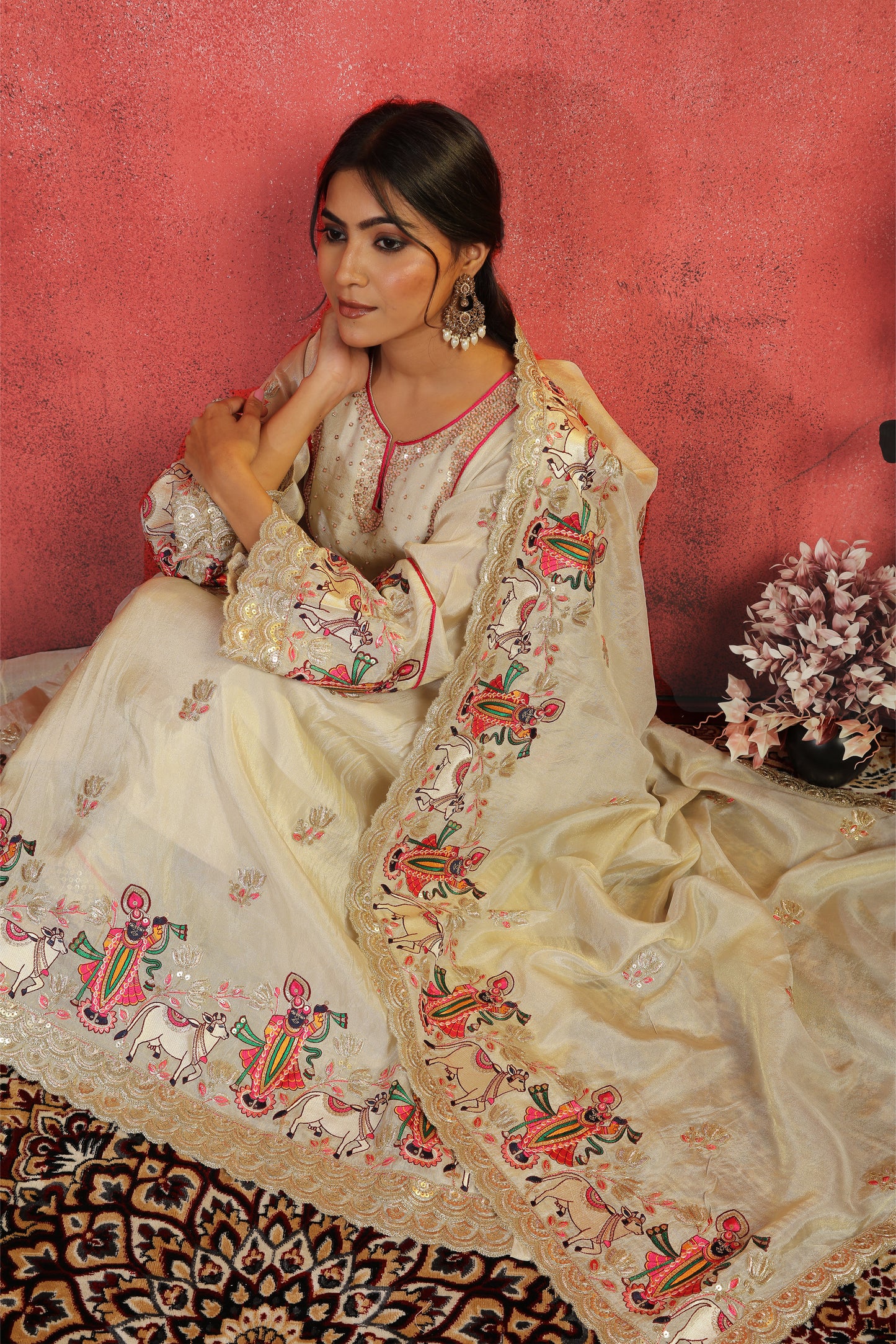 Pichwai Anarkali Tissue Suit