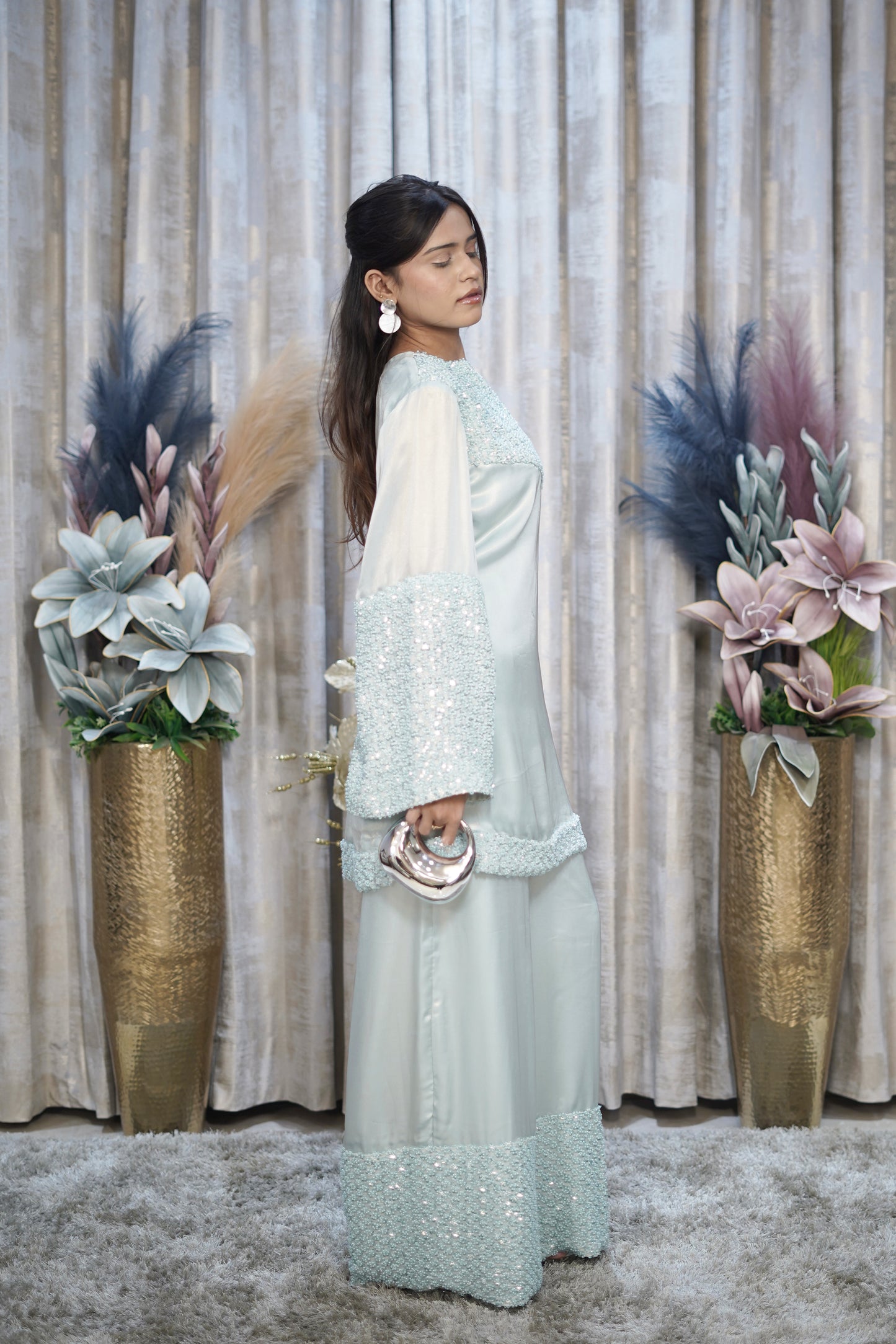 Mint Beaded Festive Kurti Set