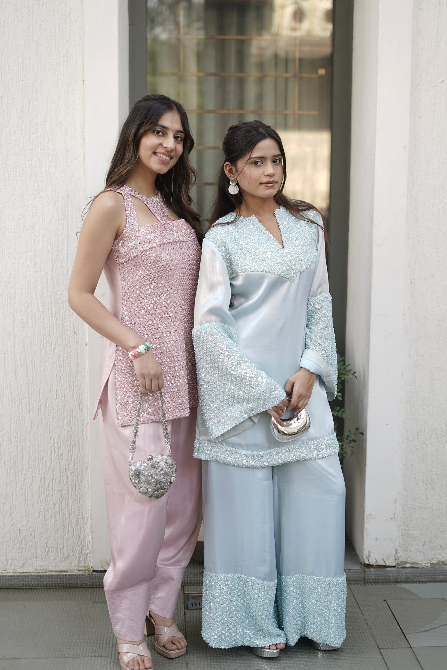 Blush Beaded Top with Satin Shimmer Farshi Salwar