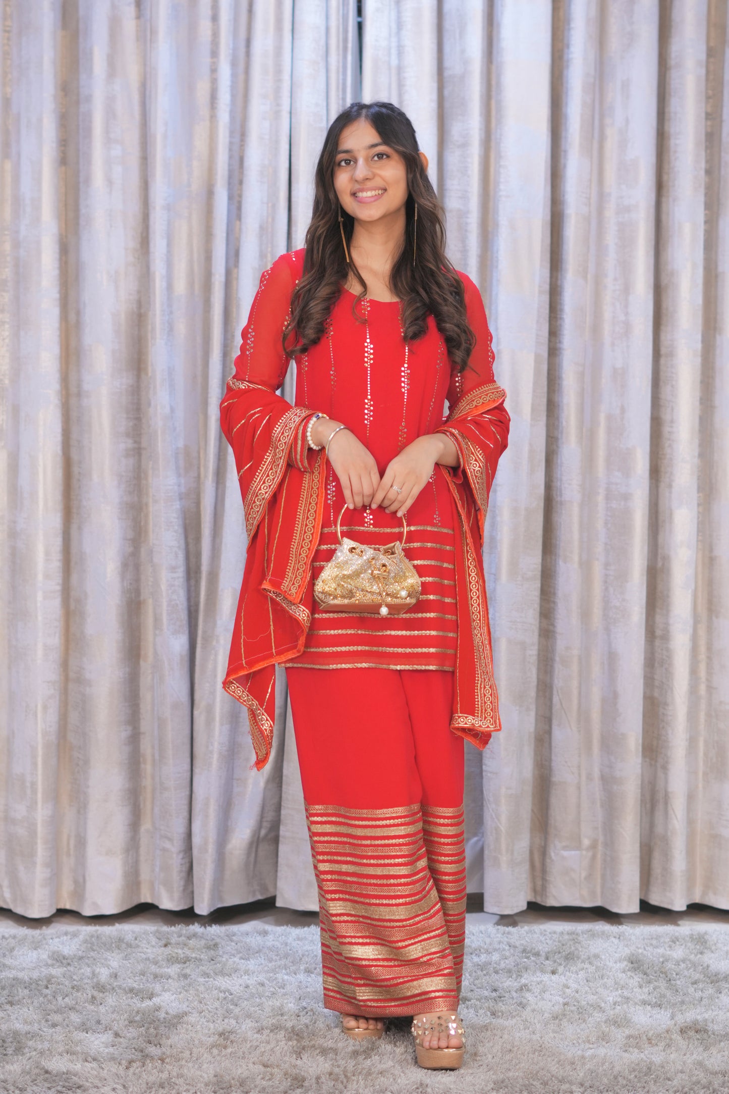 Georgette Suit with Gold Foil & Pitha Detailing