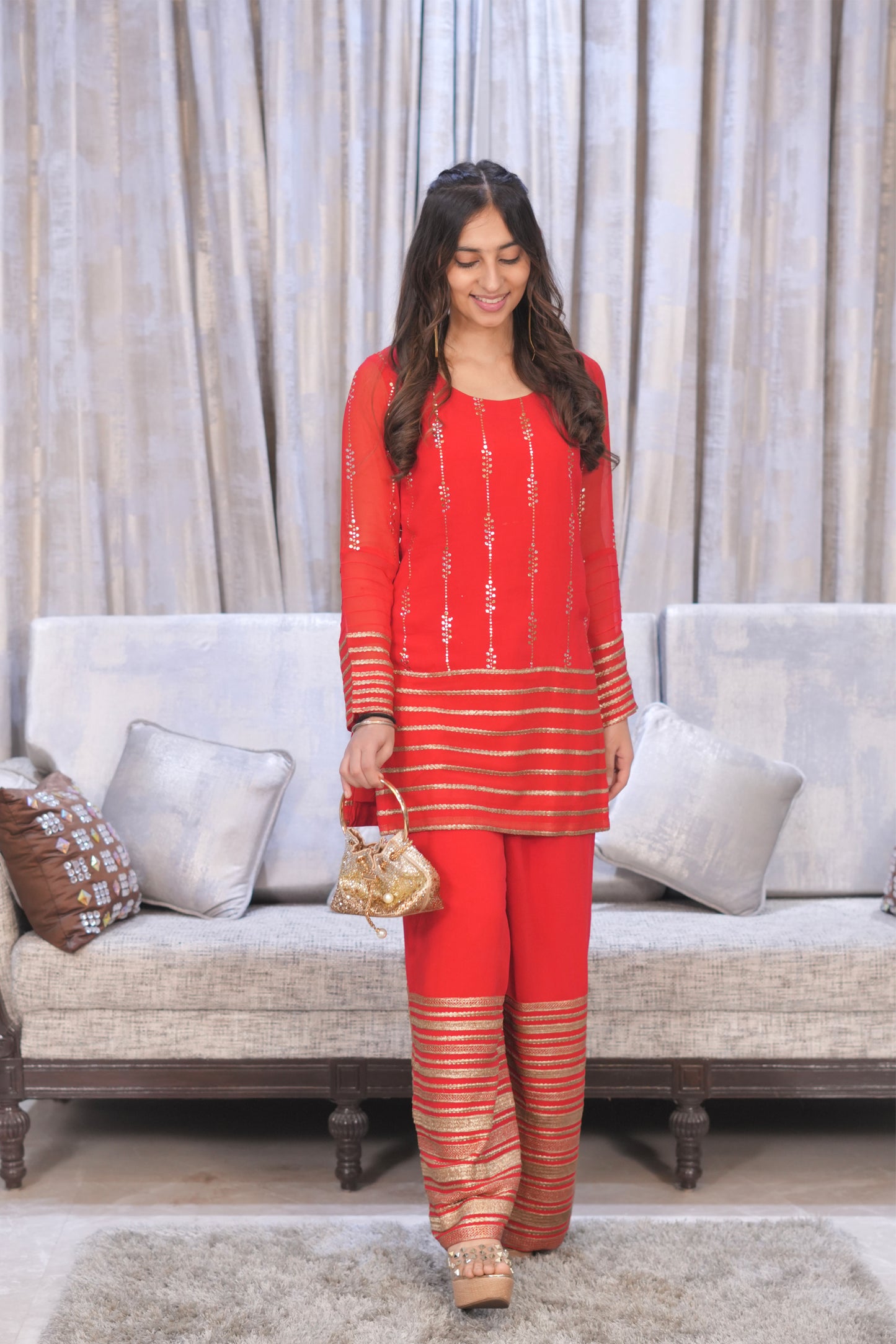 Georgette Suit with Gold Foil & Pitha Detailing