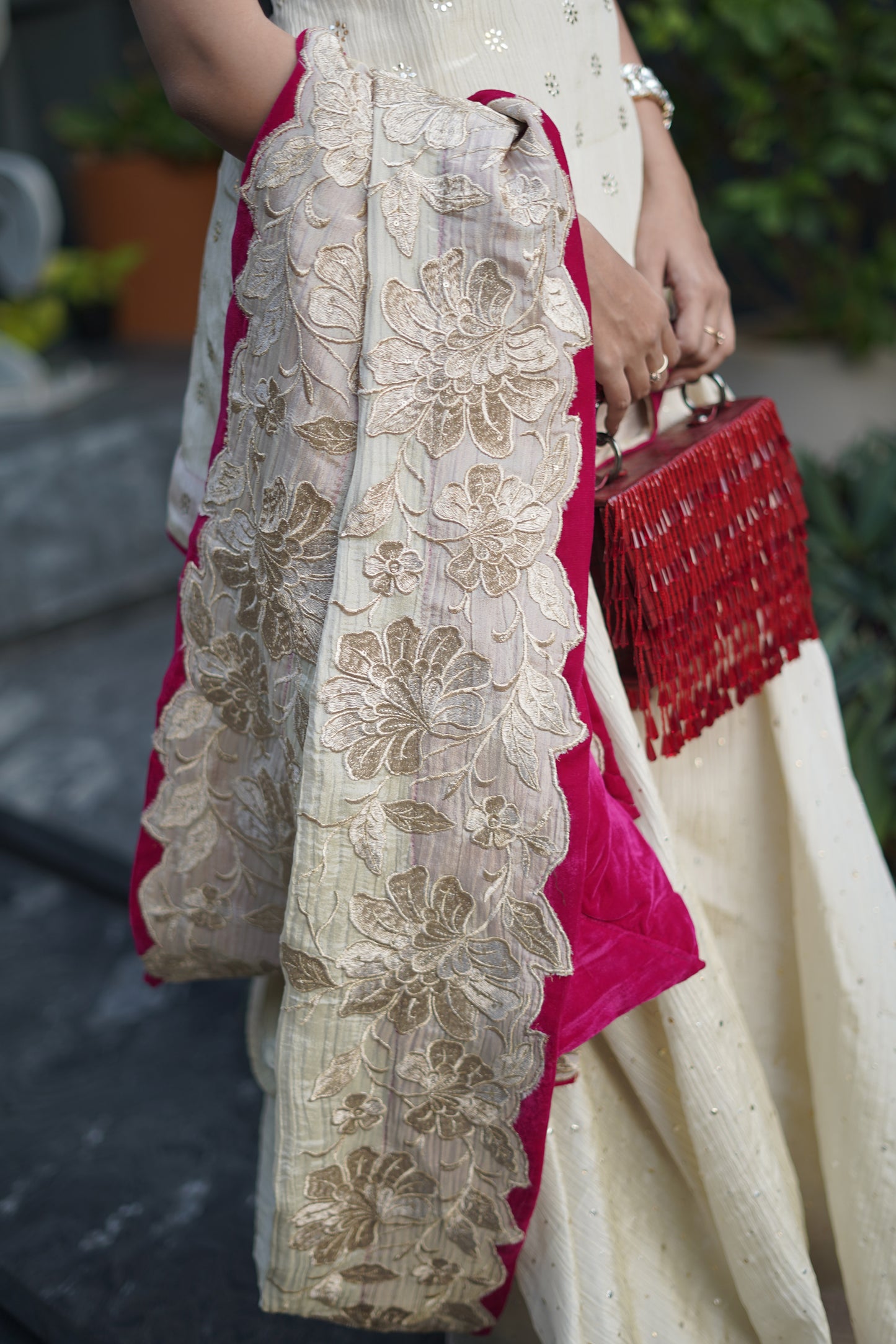 Ivory Tissue Pitha Work Sharara Set