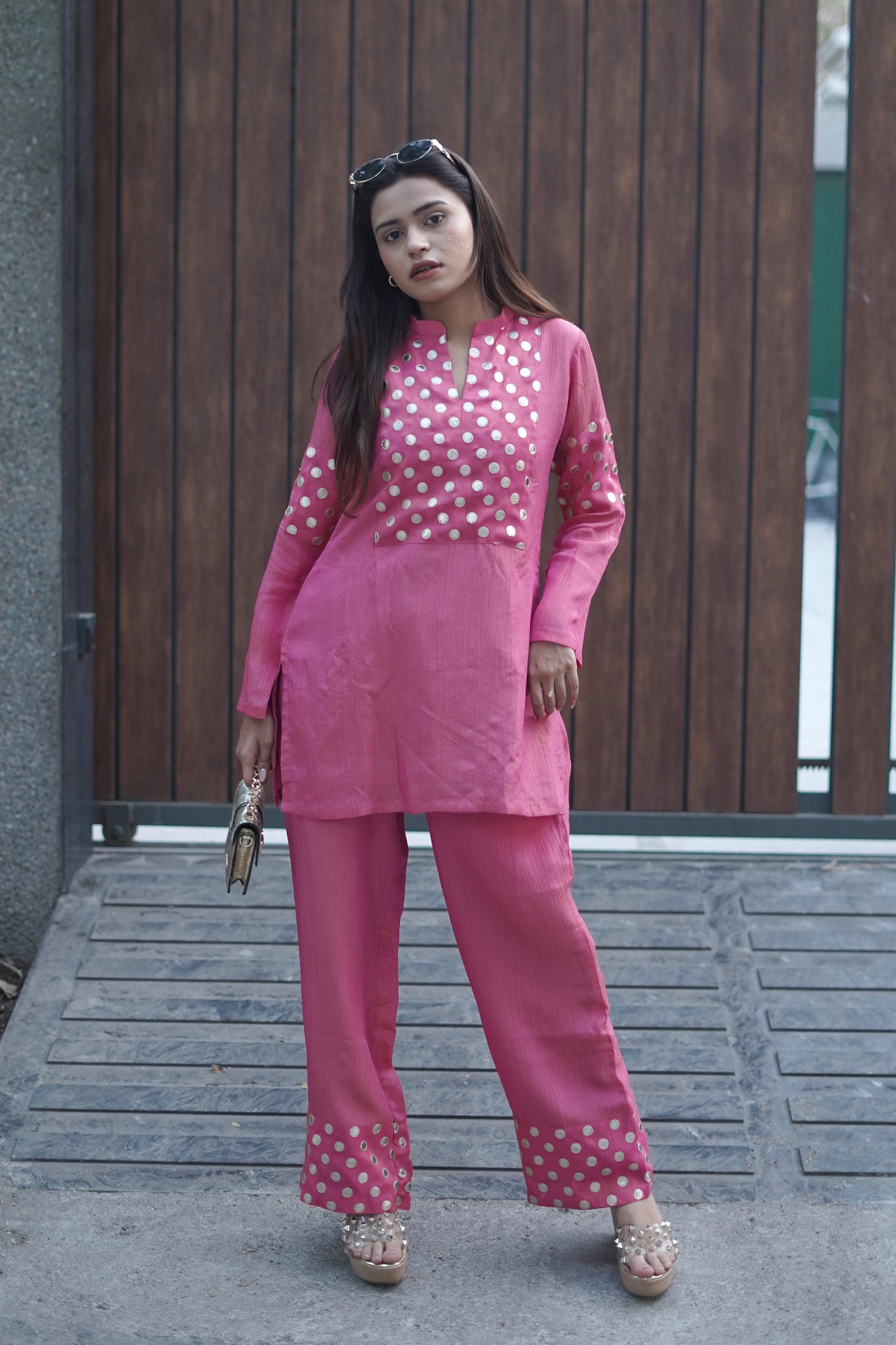 Pink Crushed Tissue Coord Set