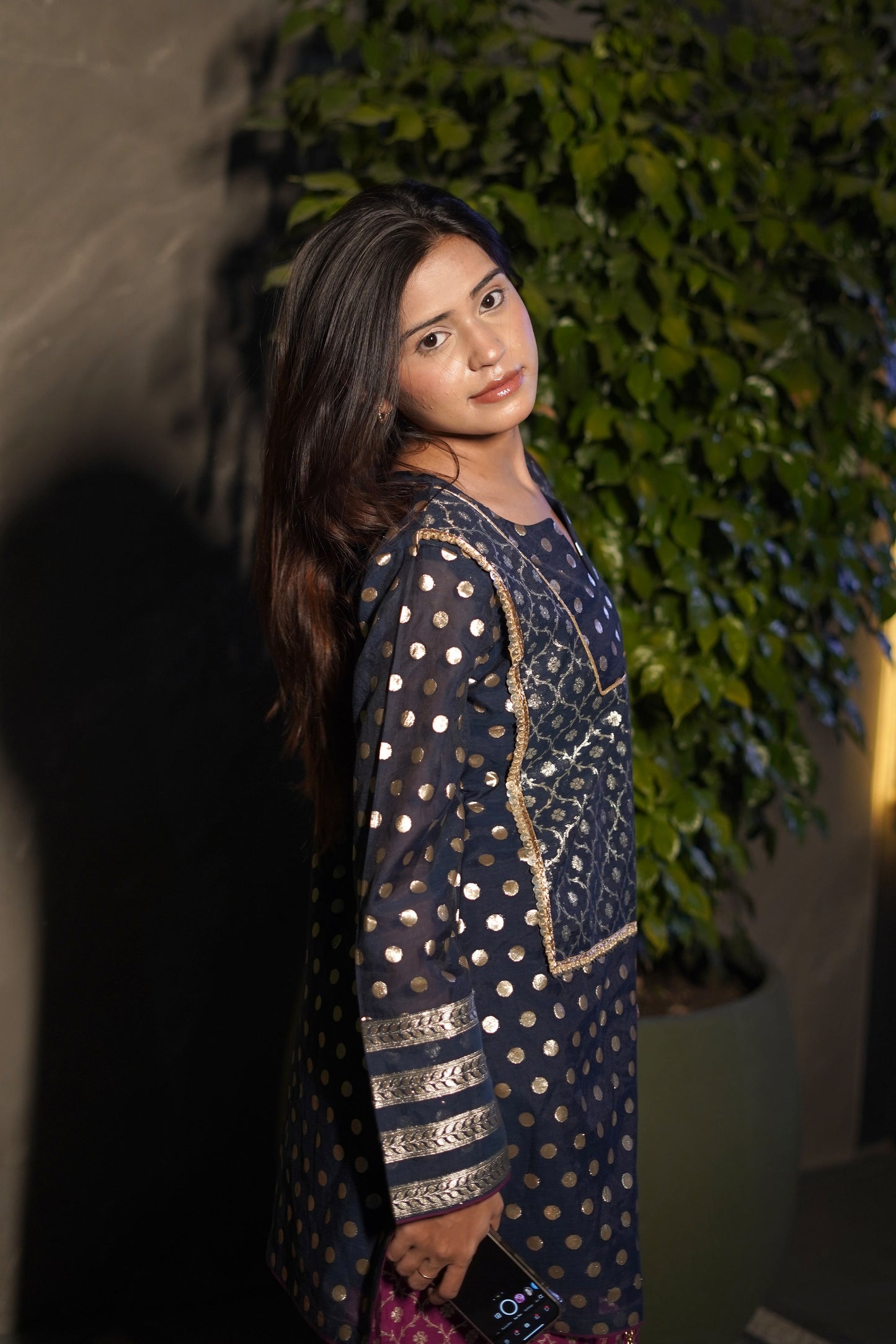 Navy Chanderi Woven Suit Set with Patiala Salwar