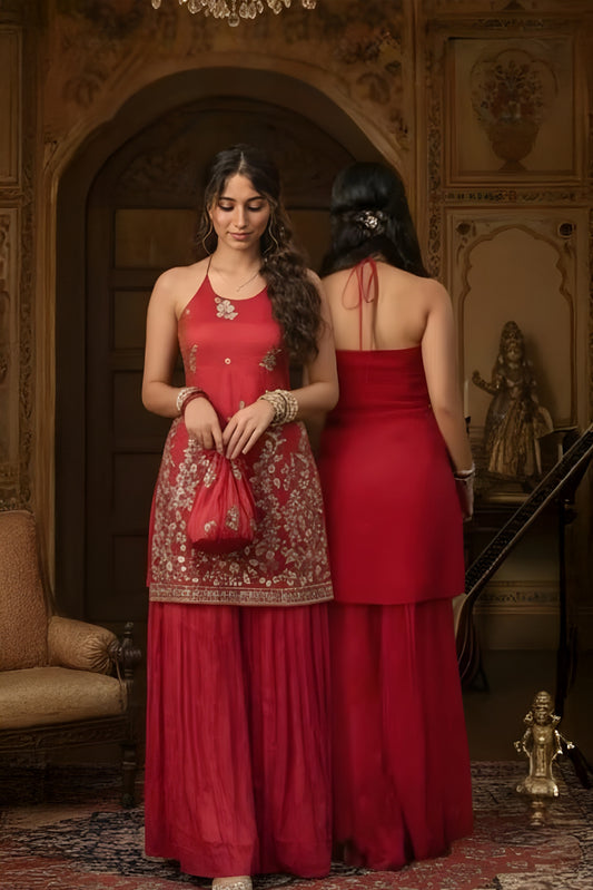 Embroidered Tissue Sharara Set