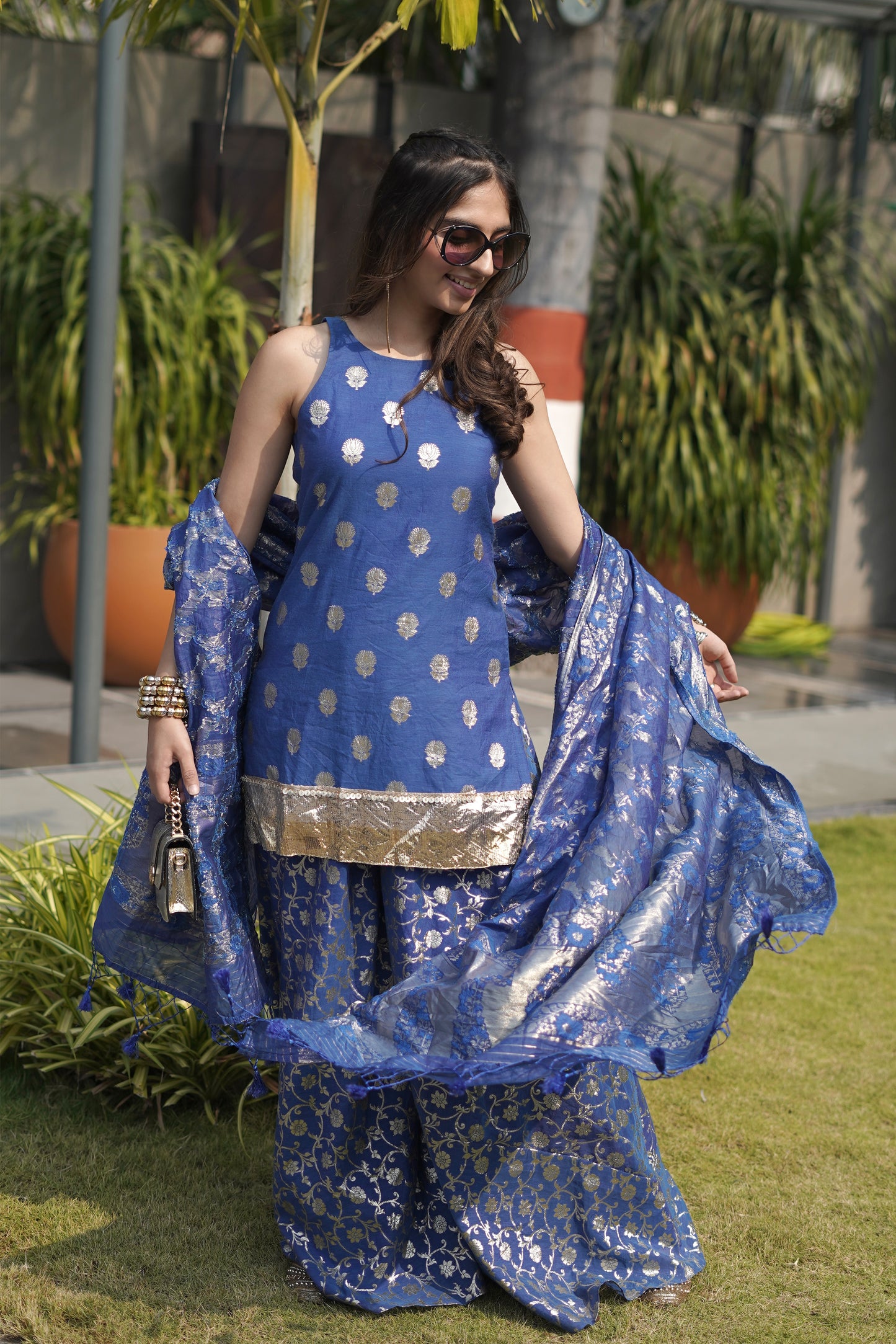 Royal Blue Chanderi Suit Set