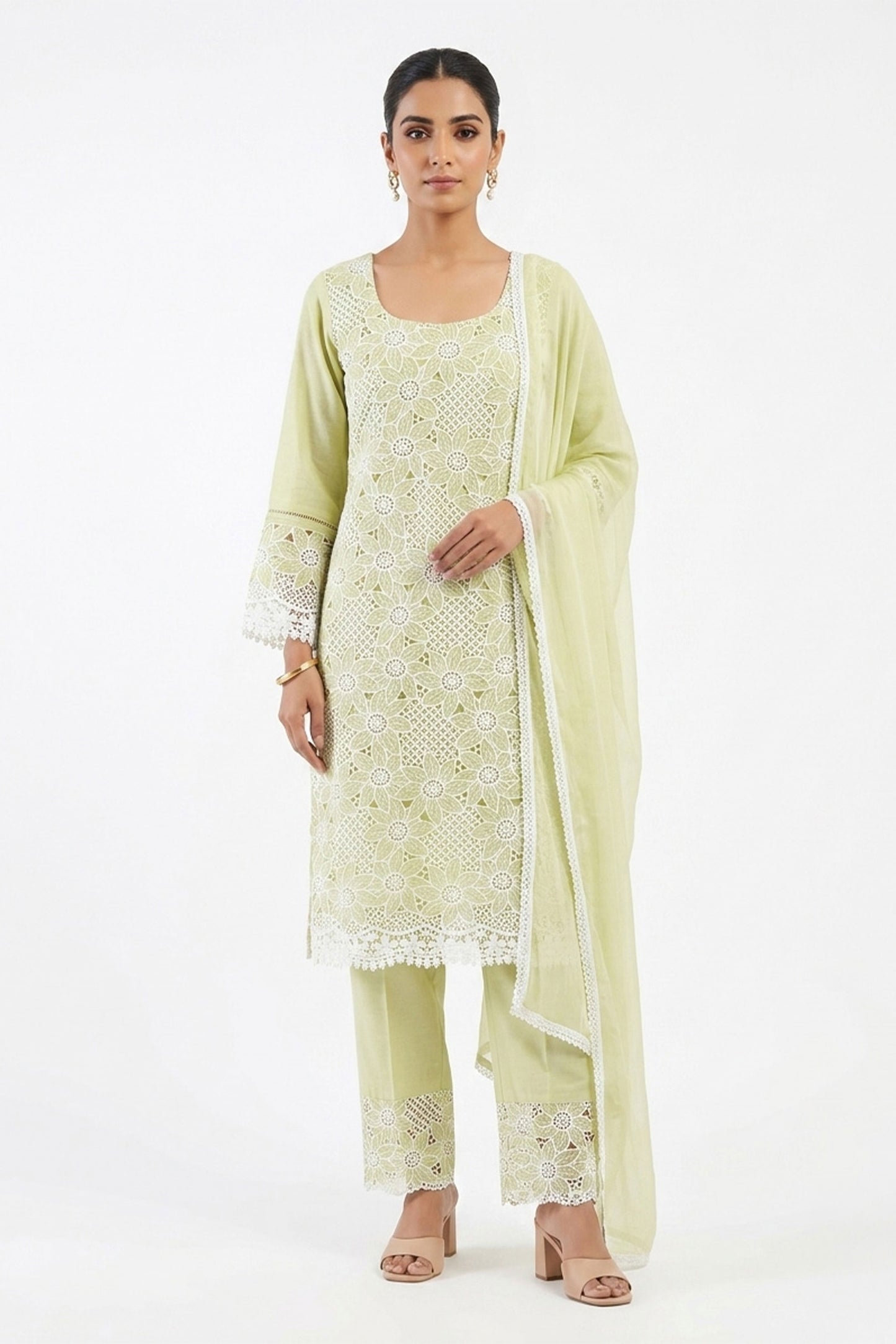 Floral Cutwork Co-ord Set with Dupatta