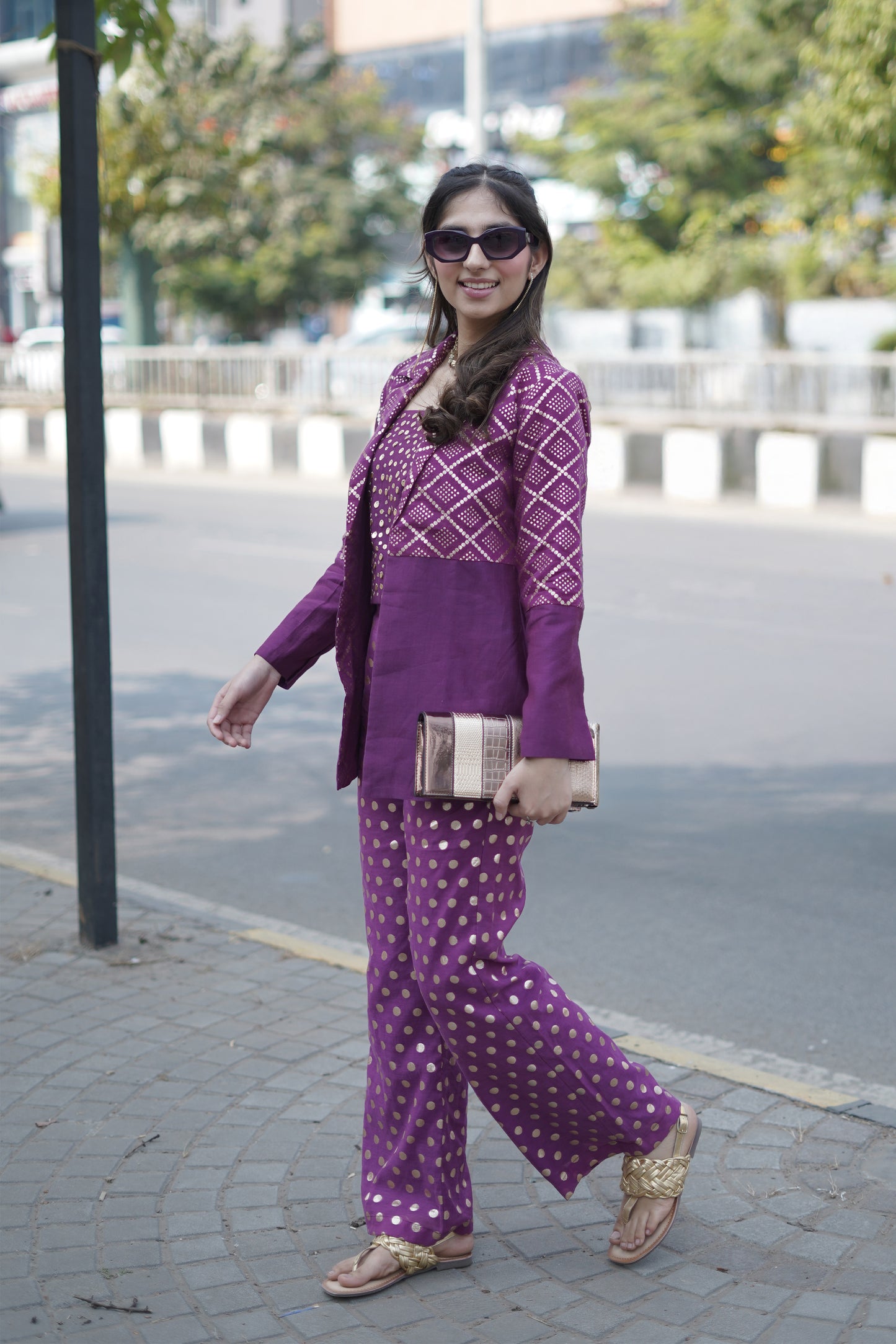 Chanderi 3 Piece Blazer Set