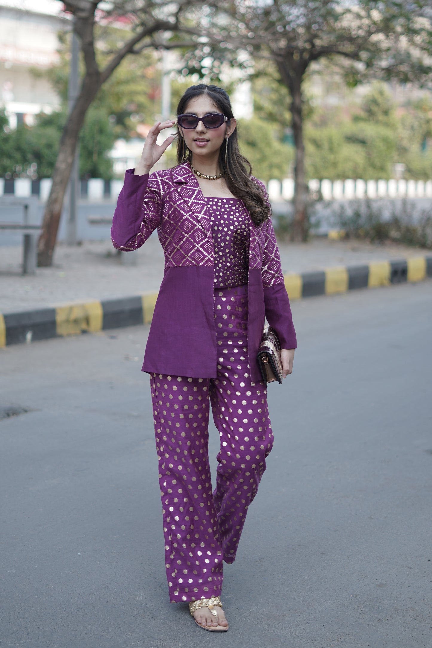 Chanderi 3 Piece Blazer Set