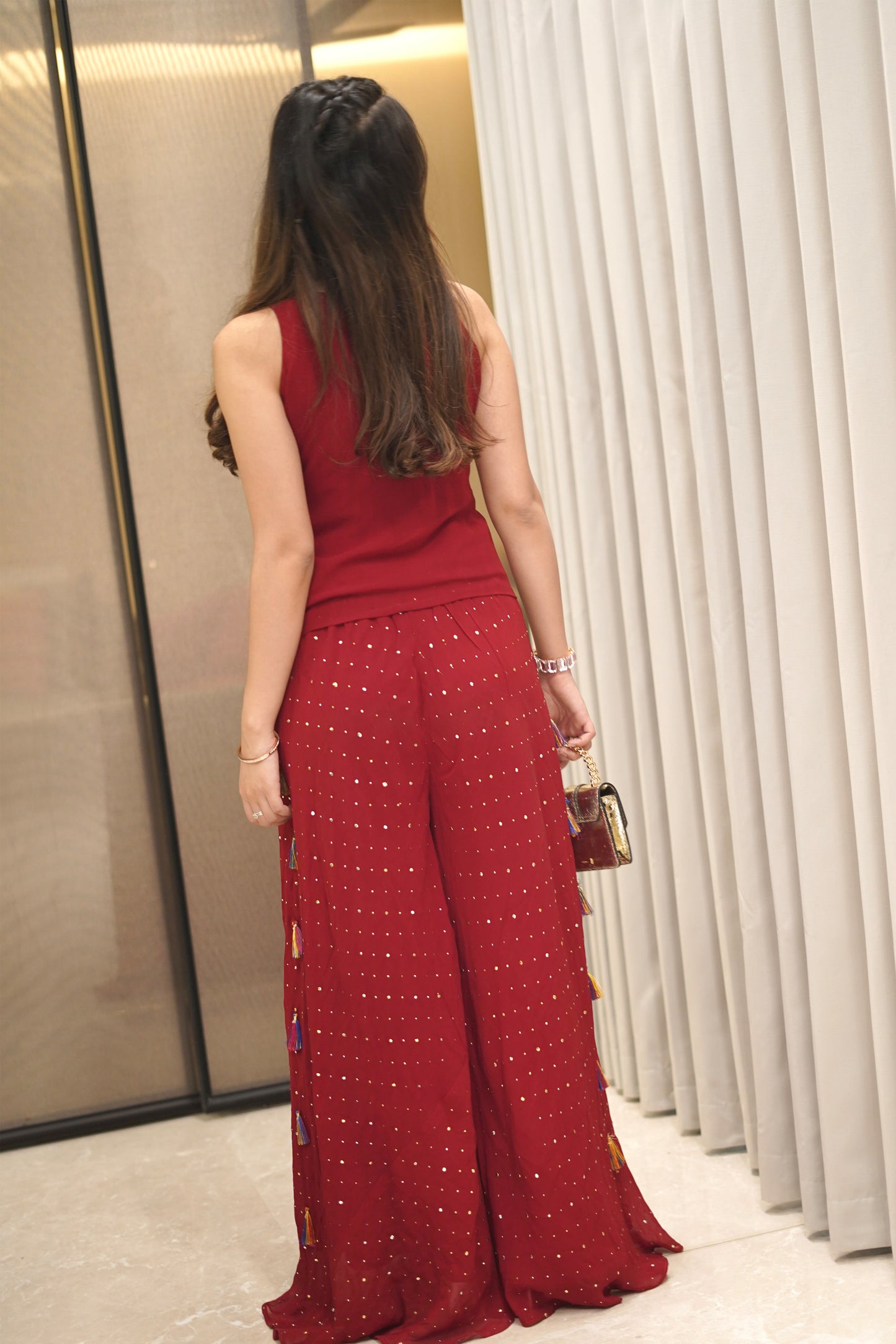 Multicolor Handworked Top with Flowy Pitha Bottoms