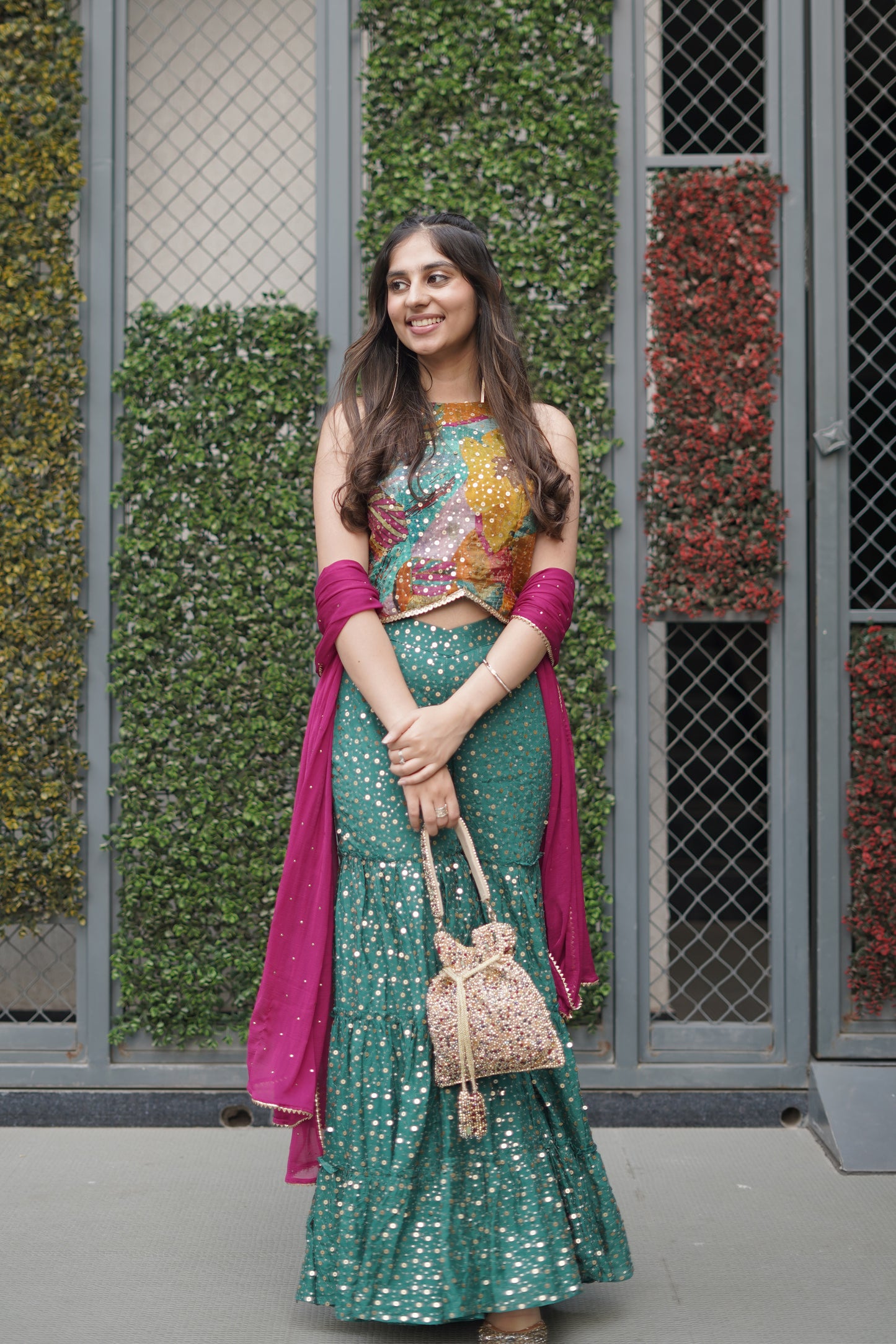 Abstract Printed Sequinned Sharara Set