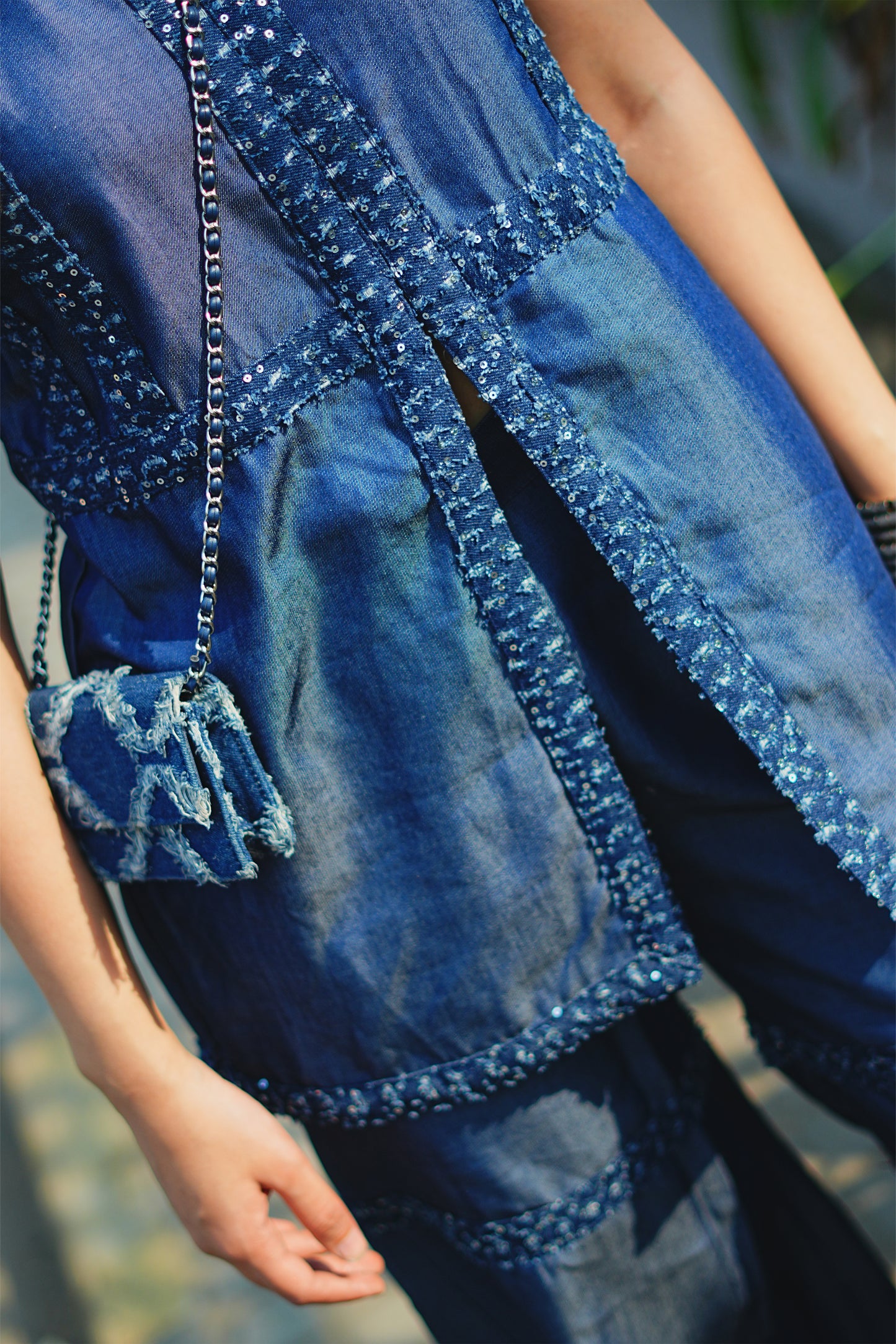 Sequin Detailed Blue Denim Fusion Co-ord Set