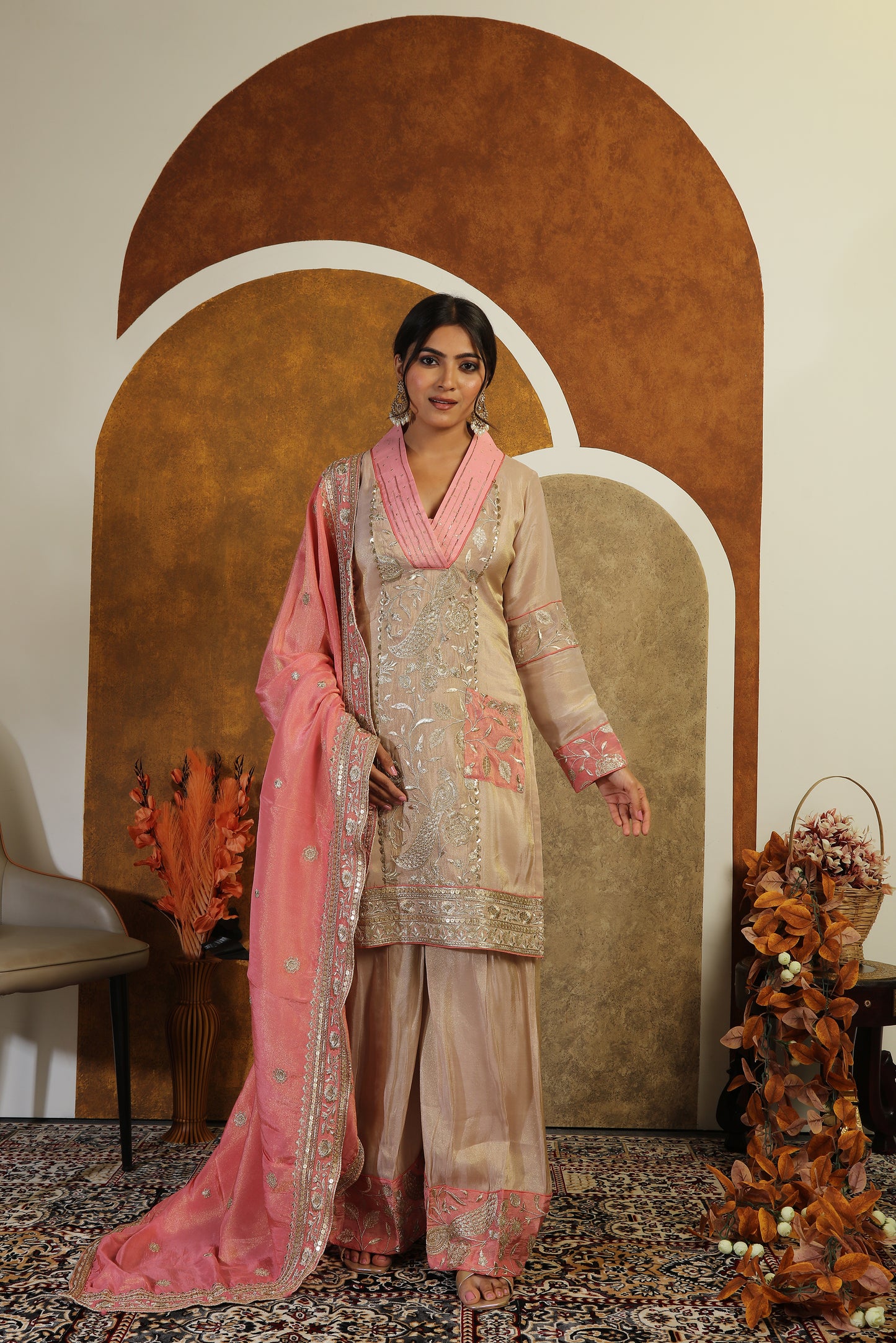 Heavy Zari Tissue Suit with Contrast Detail