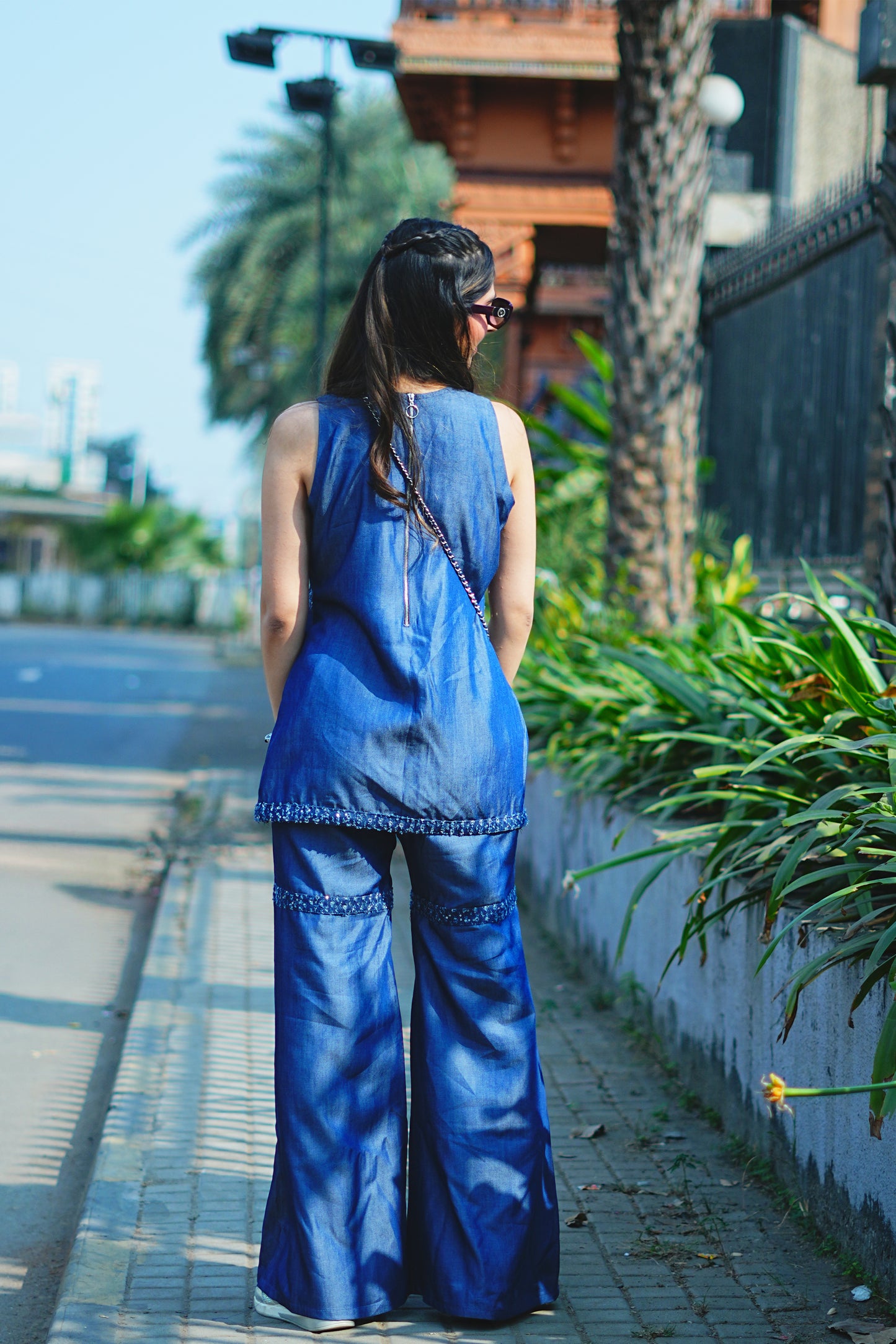 Sequin Detailed Blue Denim Fusion Co-ord Set