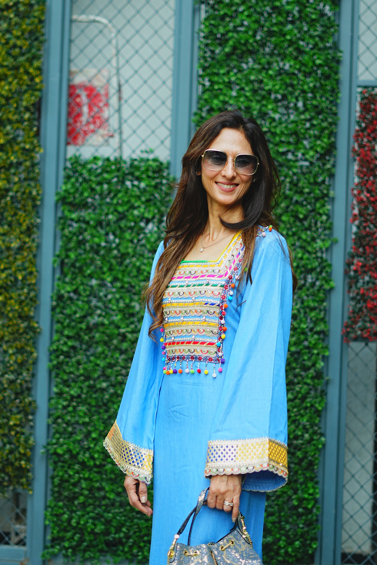 Embellished Straight Fit Long Denim Dress