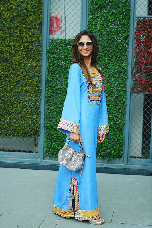 Embellished Straight Fit Long Denim Dress