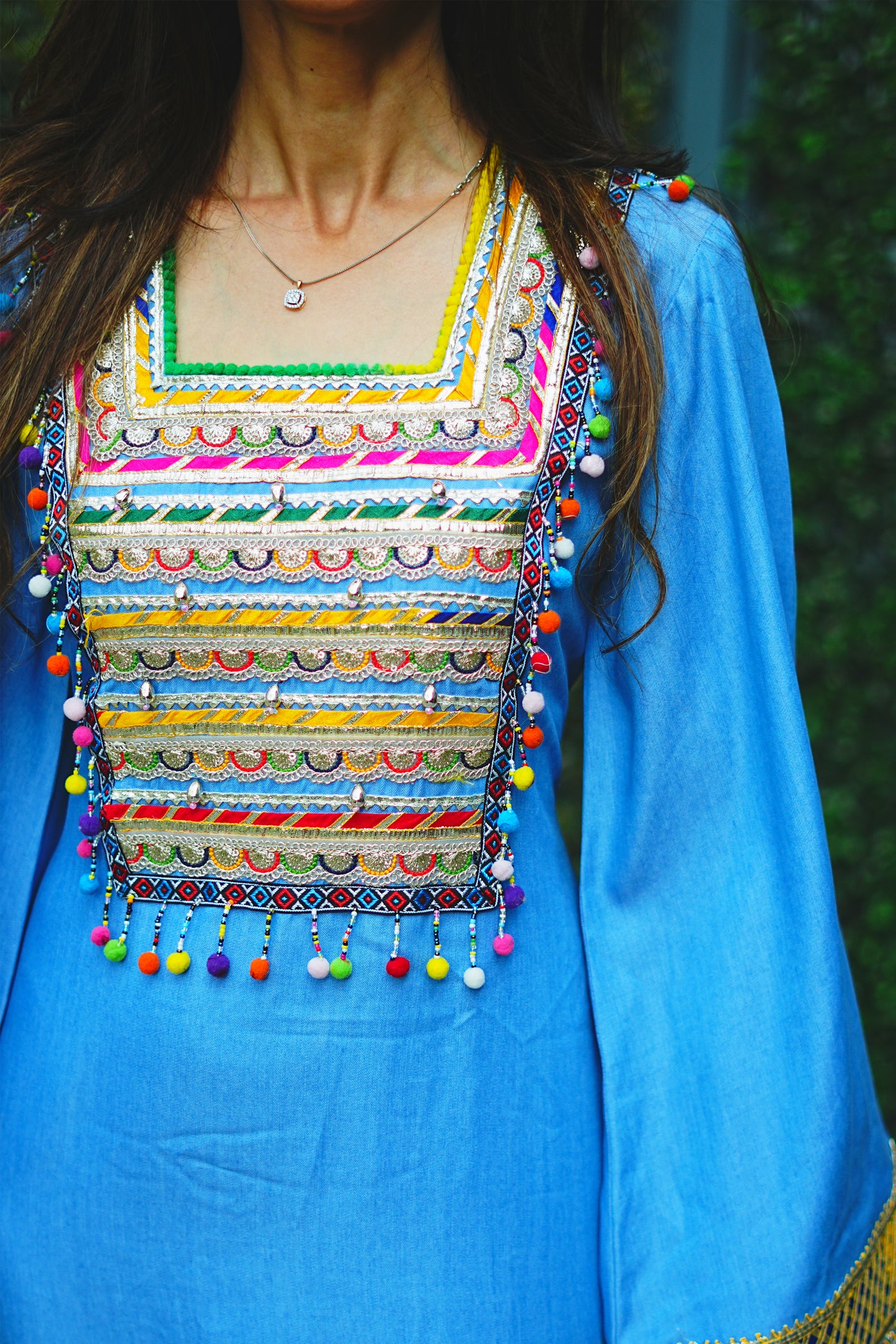 Embellished Straight Fit Long Denim Dress
