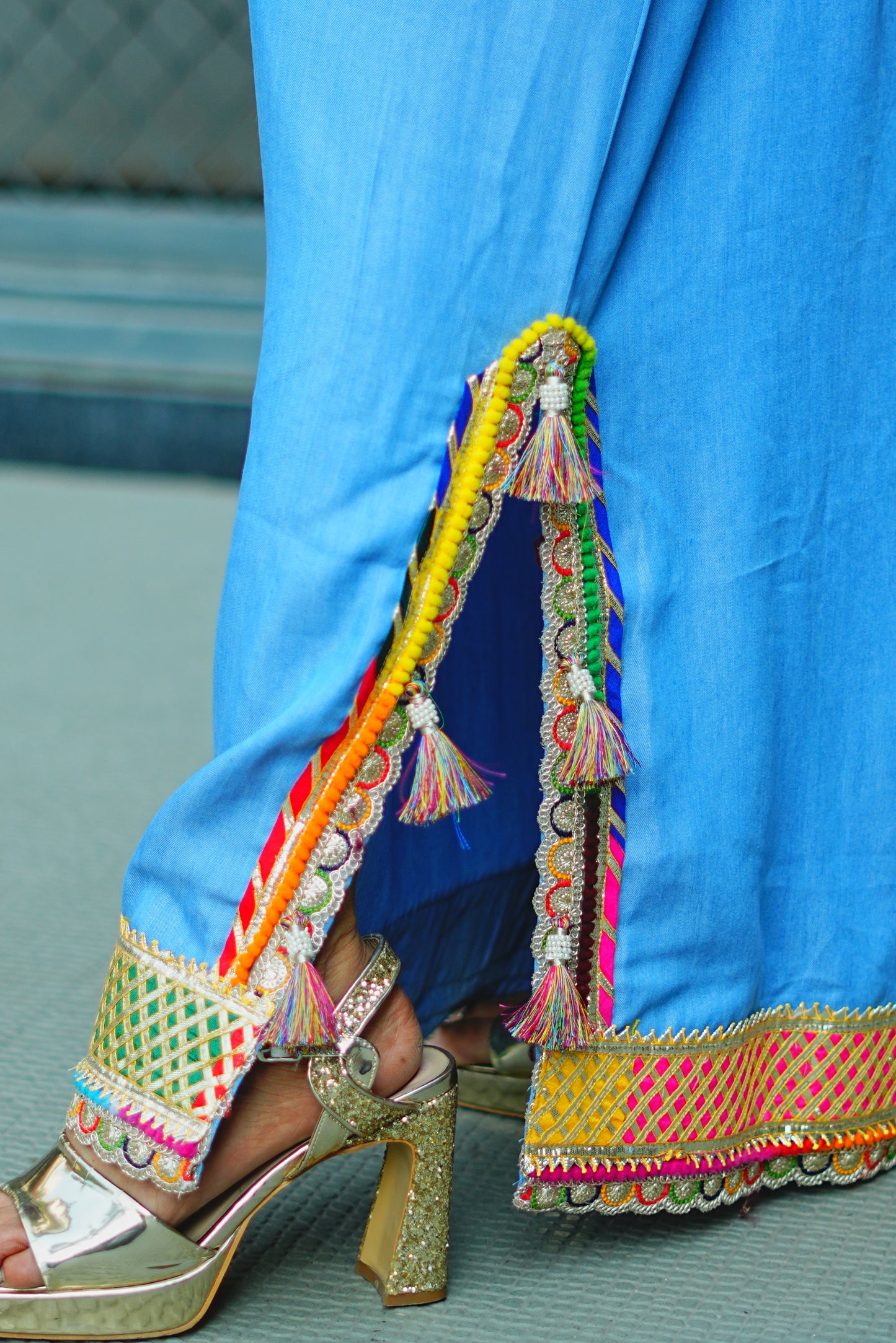 Embellished Straight Fit Long Denim Dress