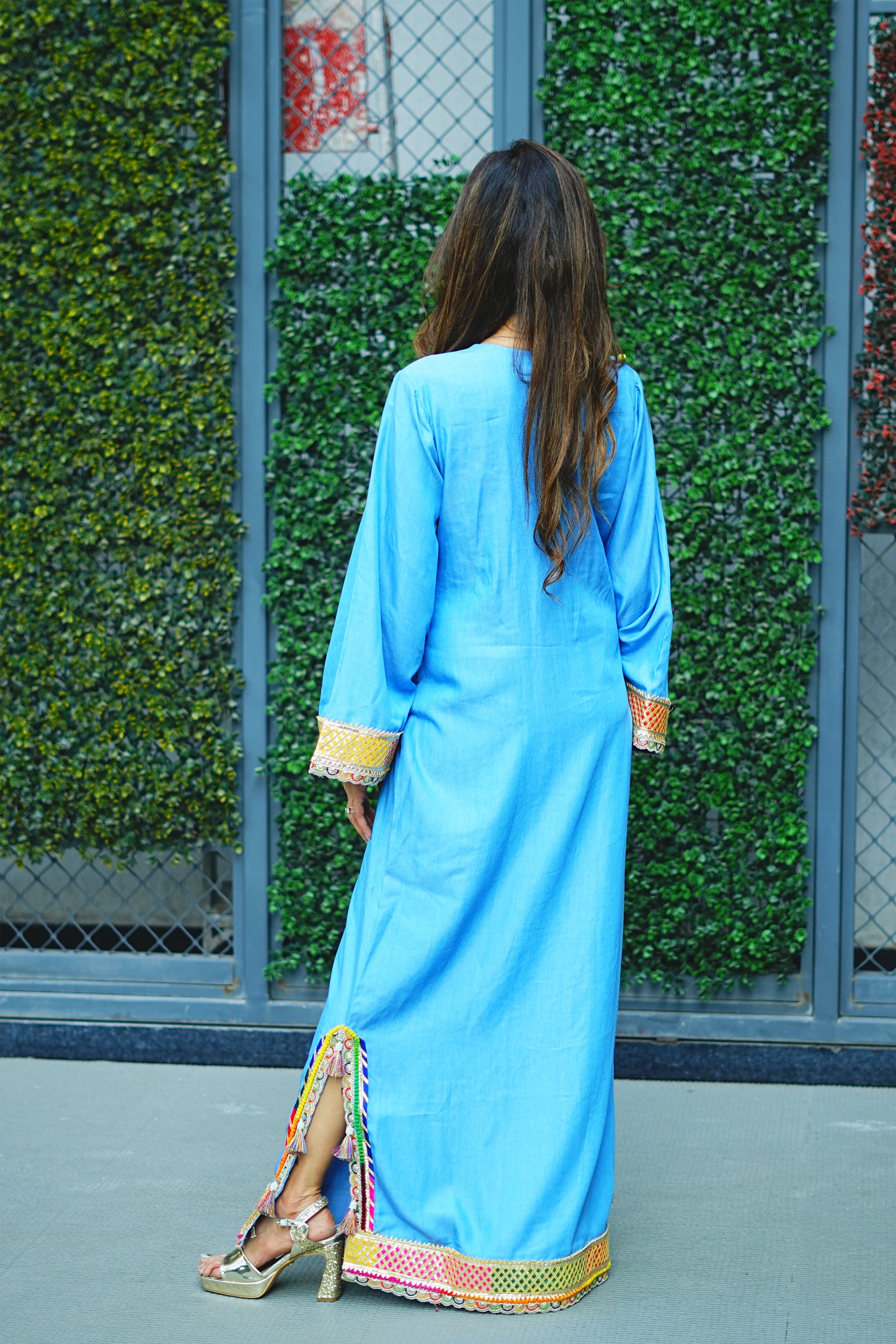 Embellished Straight Fit Long Denim Dress