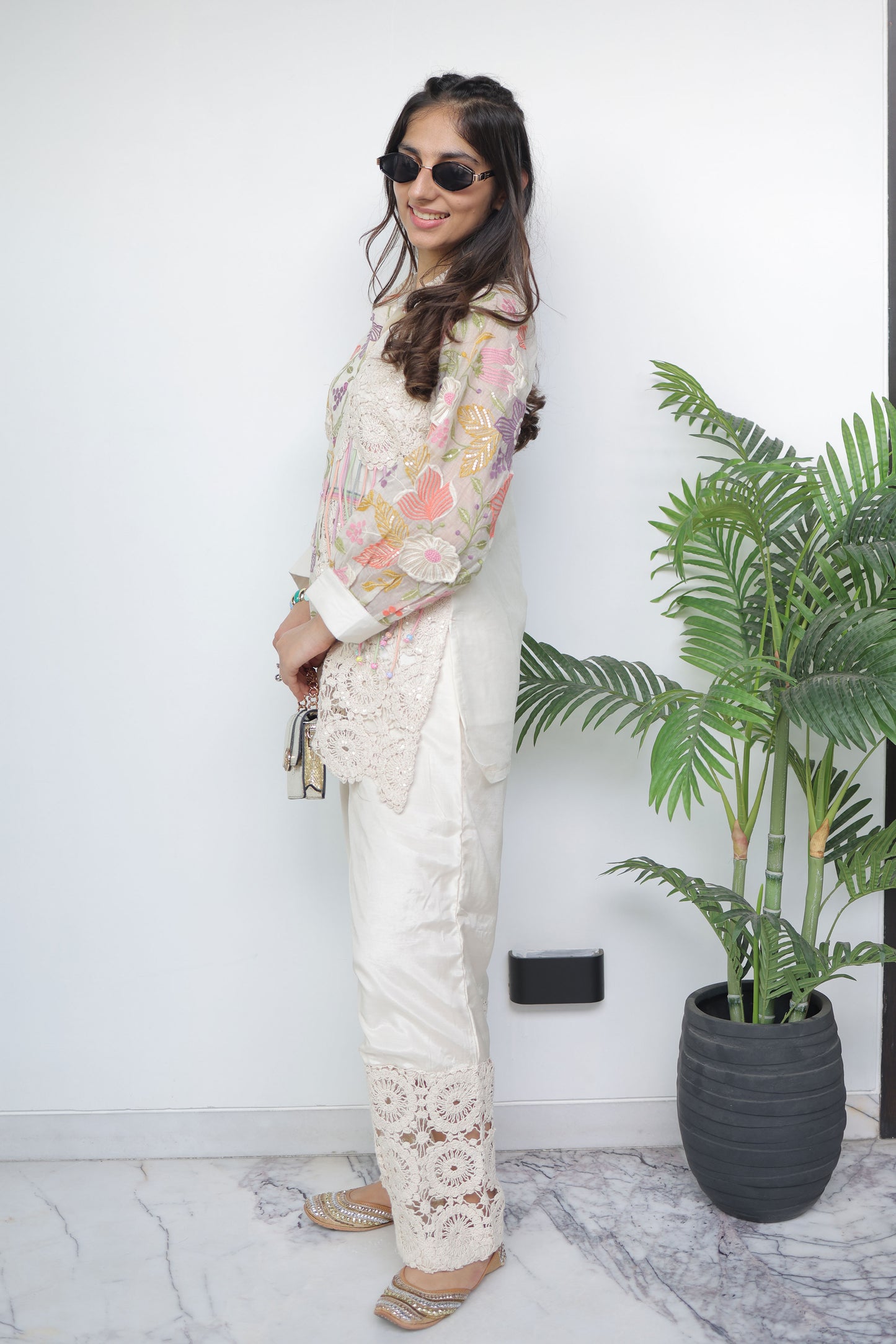Ivory Chanderi Co-ord Set with Crochet Detailings