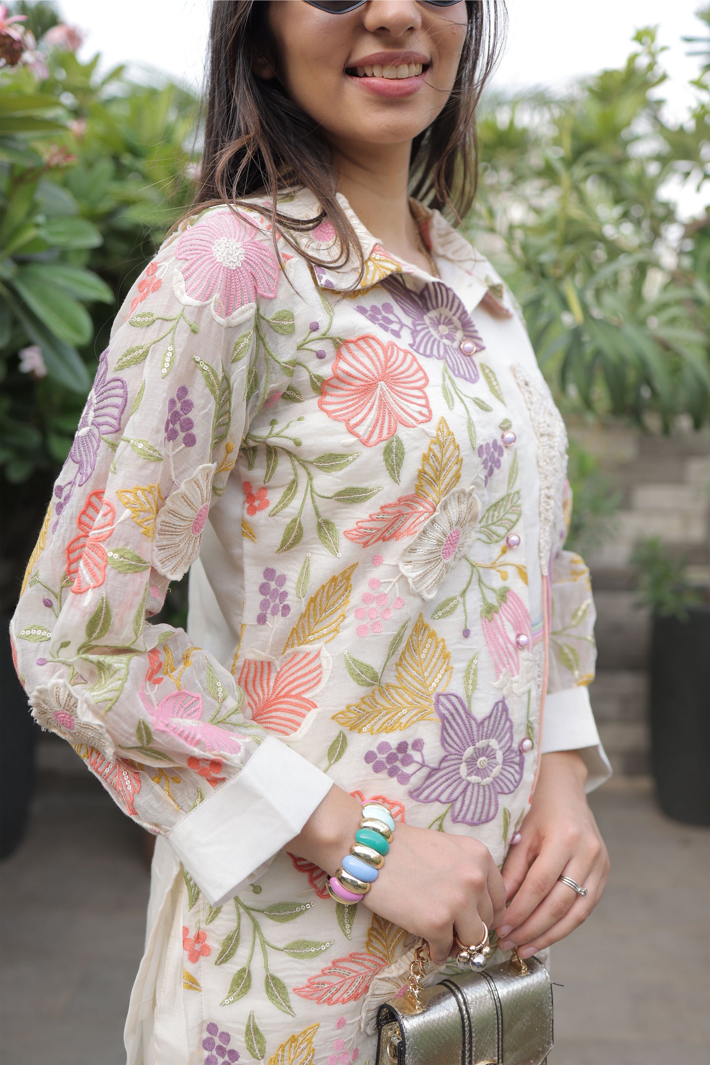 Ivory Chanderi Co-ord Set with Crochet Detailings