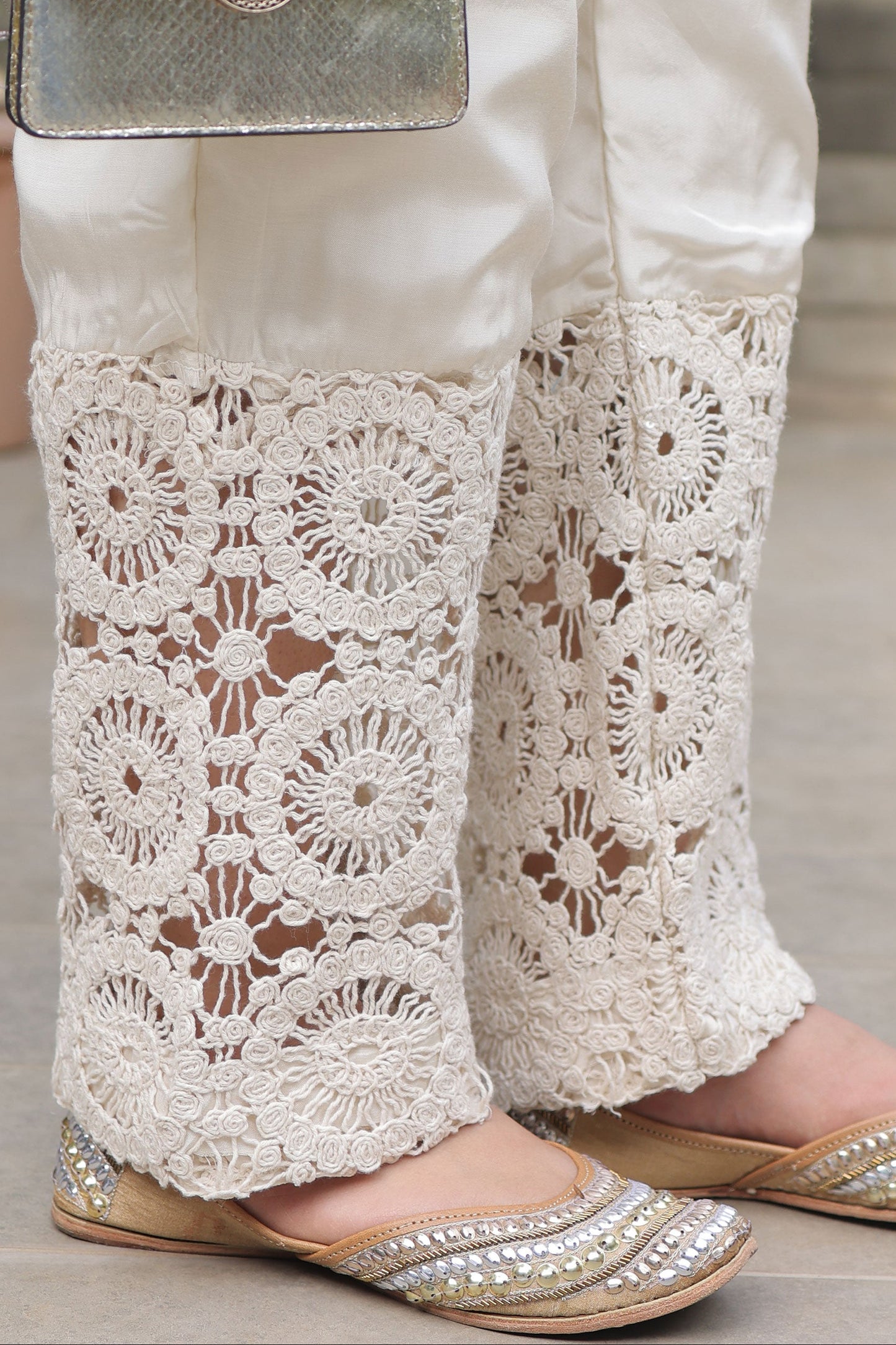 Ivory Chanderi Co-ord Set with Crochet Detailings