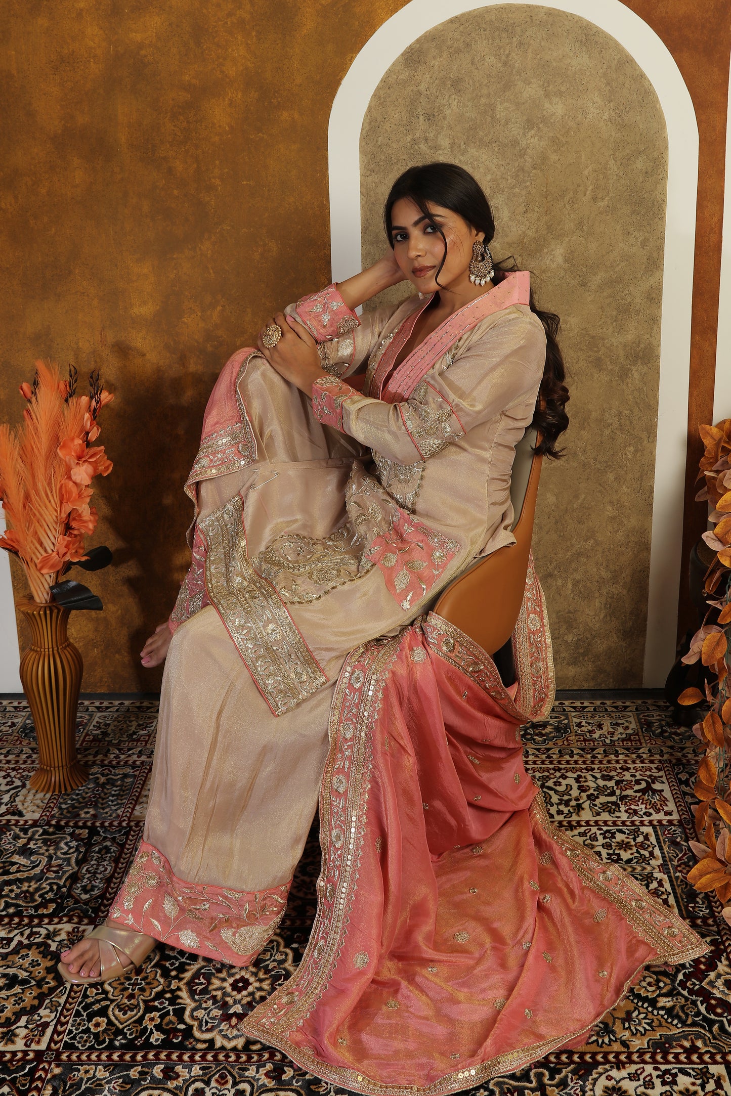 Heavy Zari Tissue Suit with Contrast Detail