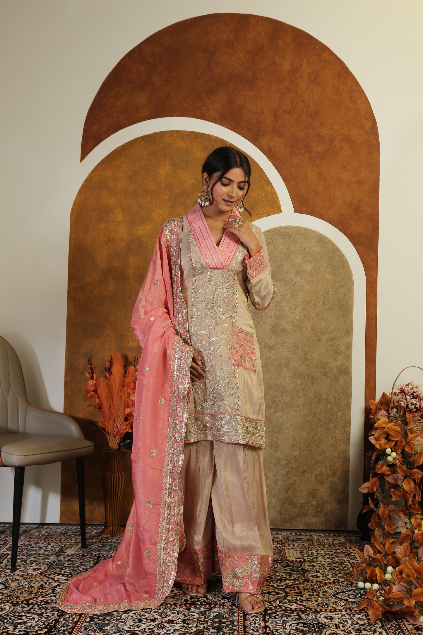 Heavy Zari Tissue Suit with Contrast Detail