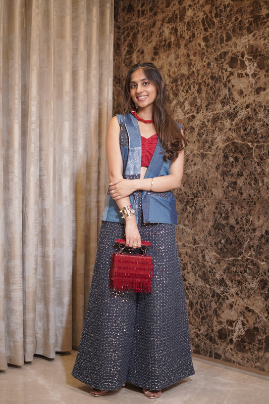 3-Piece Handcrafted Patchwork Denim & Sequin Set