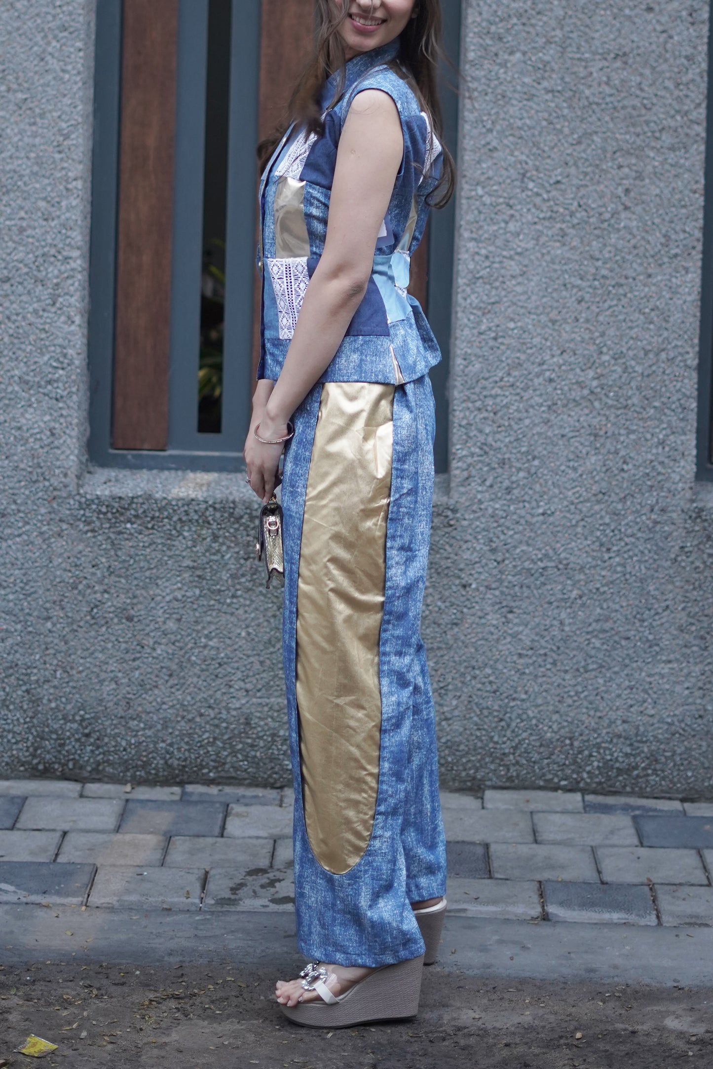 Hand-Patched Denim & Leather Sleeveless Co-ord Set