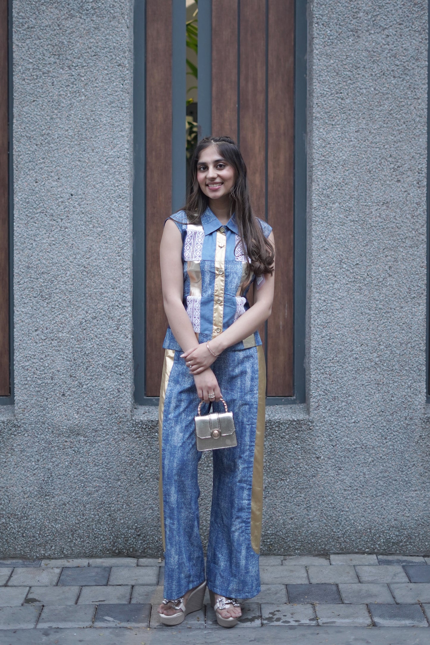 Hand-Patched Denim & Leather Sleeveless Co-ord Set