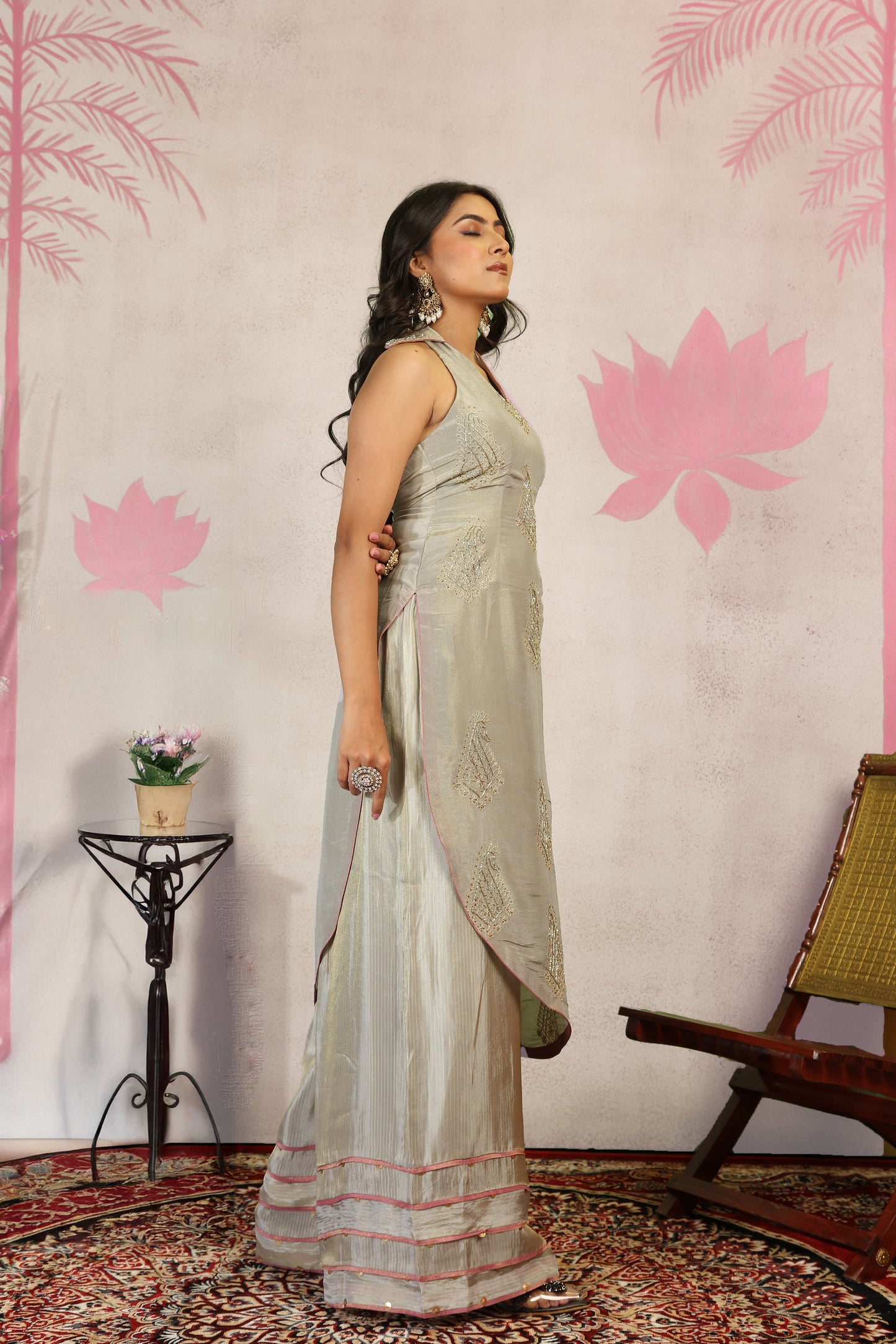 Halter Neck Tissue Suit with Paisley Sequins