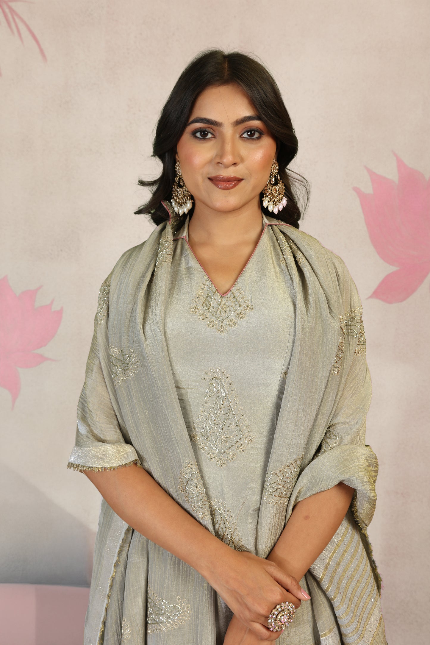 Halter Neck Tissue Suit with Paisley Sequins