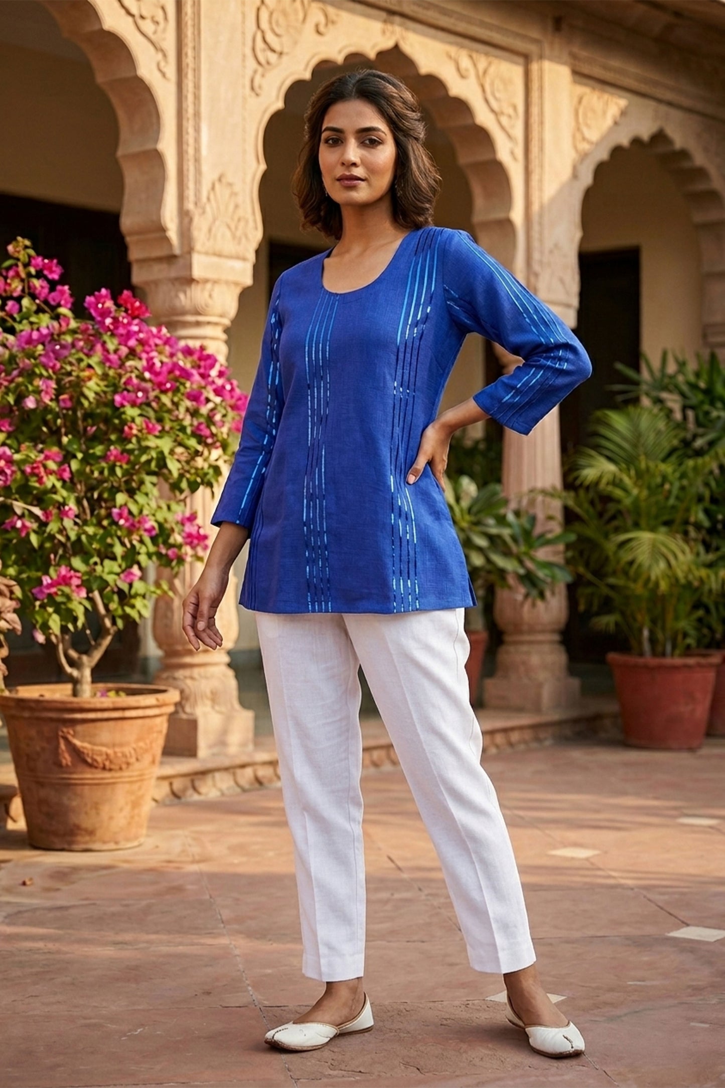 Foil Stripe Blue Kurti