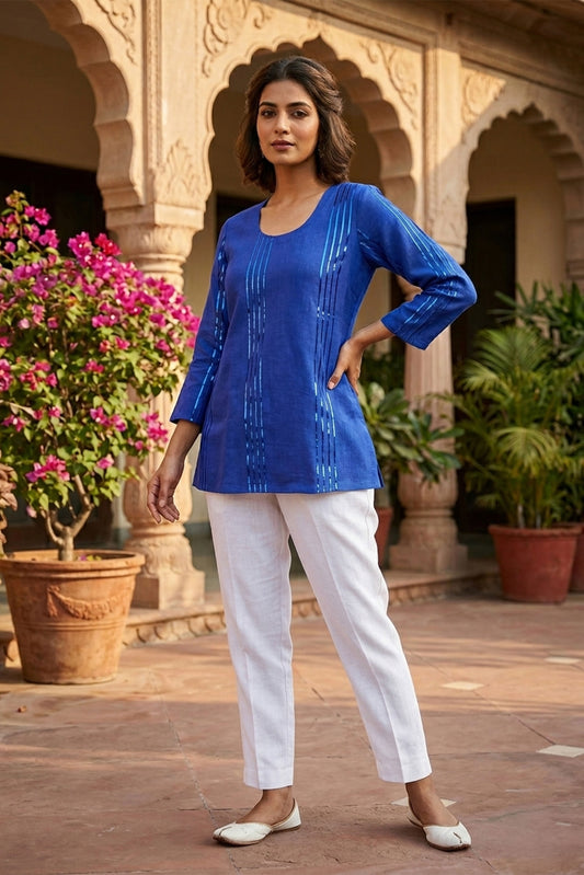 Foil Stripe Blue Kurti