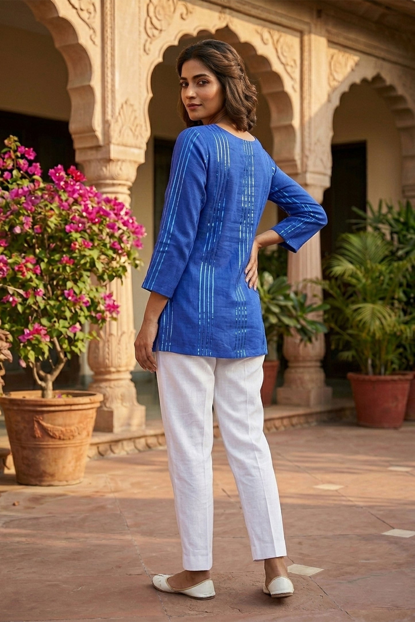 Foil Stripe Blue Kurti