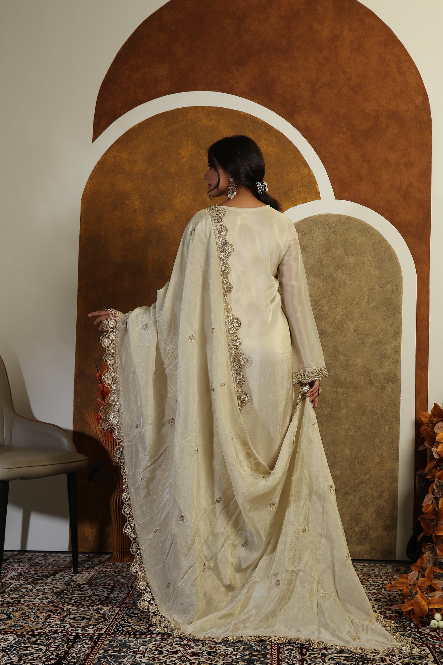 Embroidered Cutwork Tissue Suit