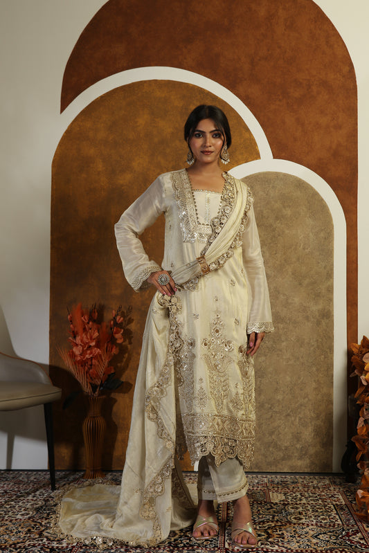 Embroidered Cutwork Tissue Suit