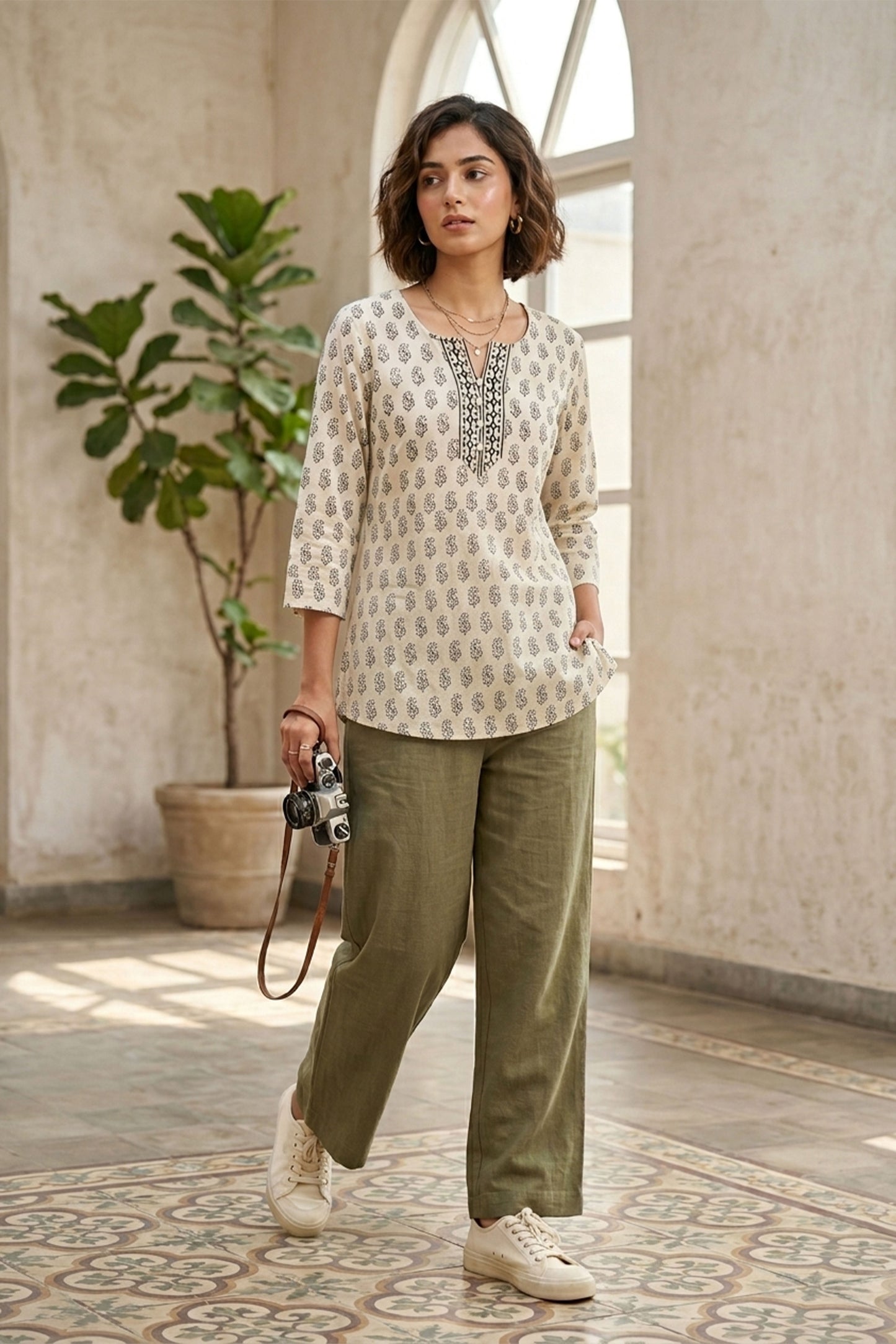 Ivory Cotton Printed Kurti