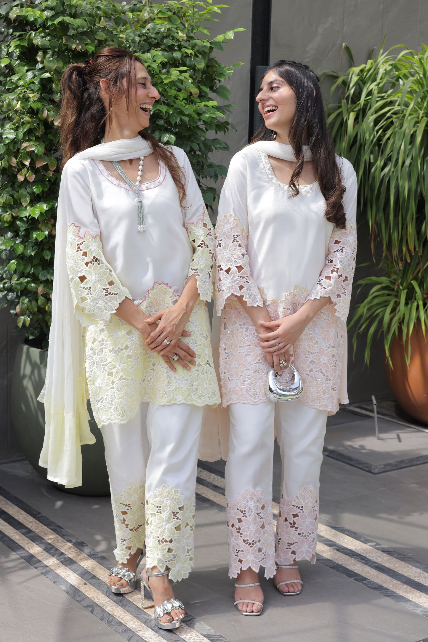 Lemon Yellow Floral Cutwork Suit Set